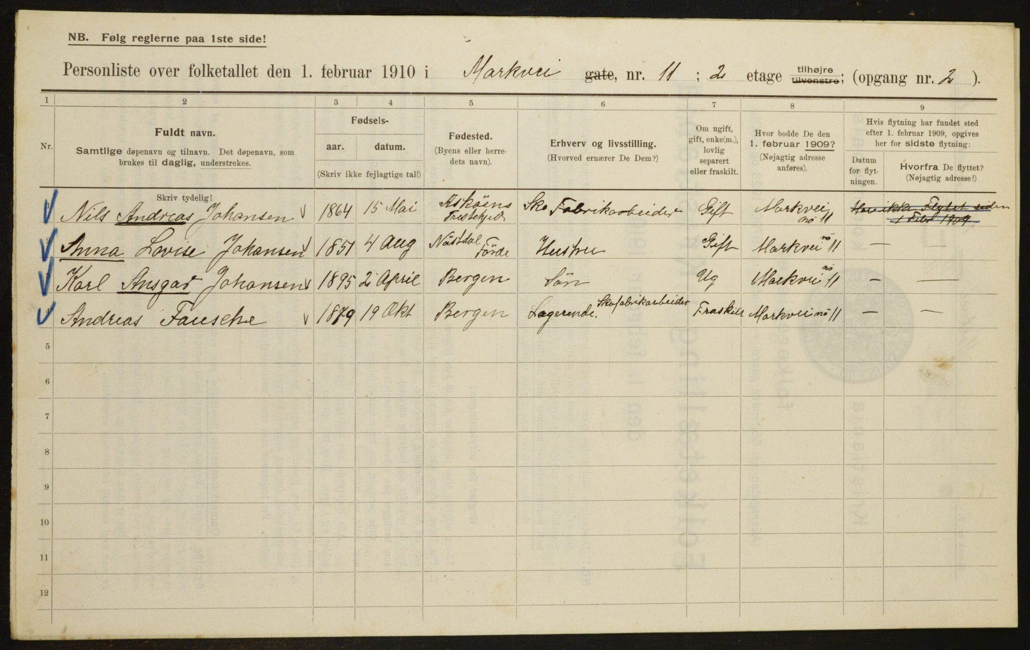 OBA, Municipal Census 1910 for Kristiania, 1910, p. 61162