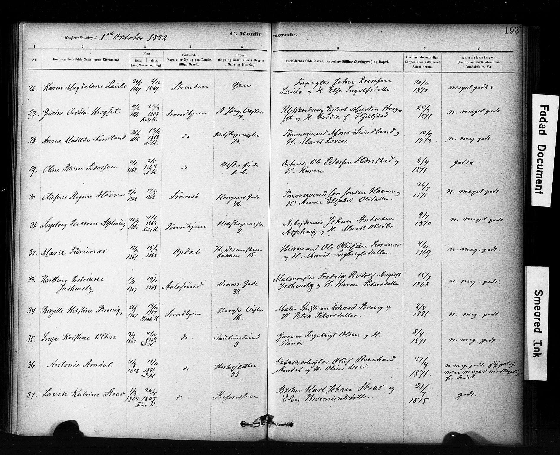 Ministerialprotokoller, klokkerbøker og fødselsregistre - Sør-Trøndelag, SAT/A-1456/601/L0071: Curate's parish register no. 601B04, 1882-1931, p. 193
