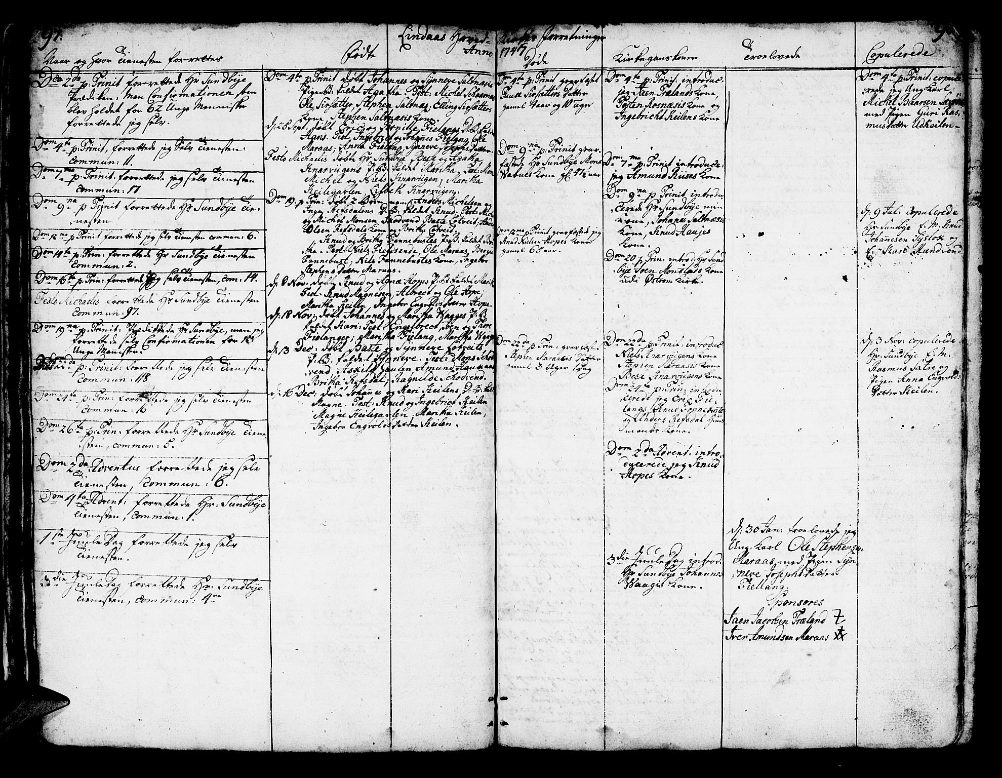 Lindås Sokneprestembete, AV/SAB-A-76701/H/Haa/Haaa/L0002: Parish register (official) no. A 2, 1740-1748, p. 97-98
