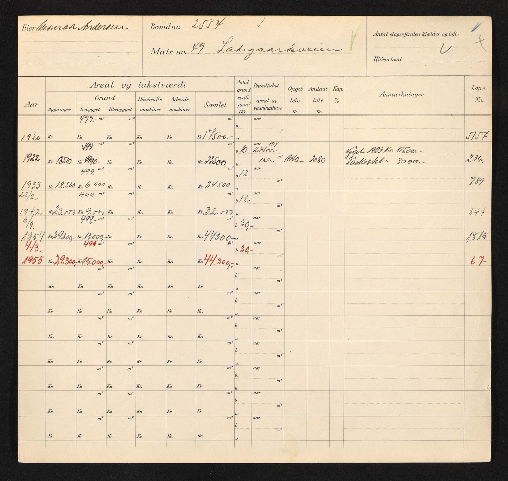 Stavanger kommune. Skattetakstvesenet, BYST/A-0440/F/Fa/Faa/L0027/0003: Skattetakstkort / Lagårdsveien 46 - 62