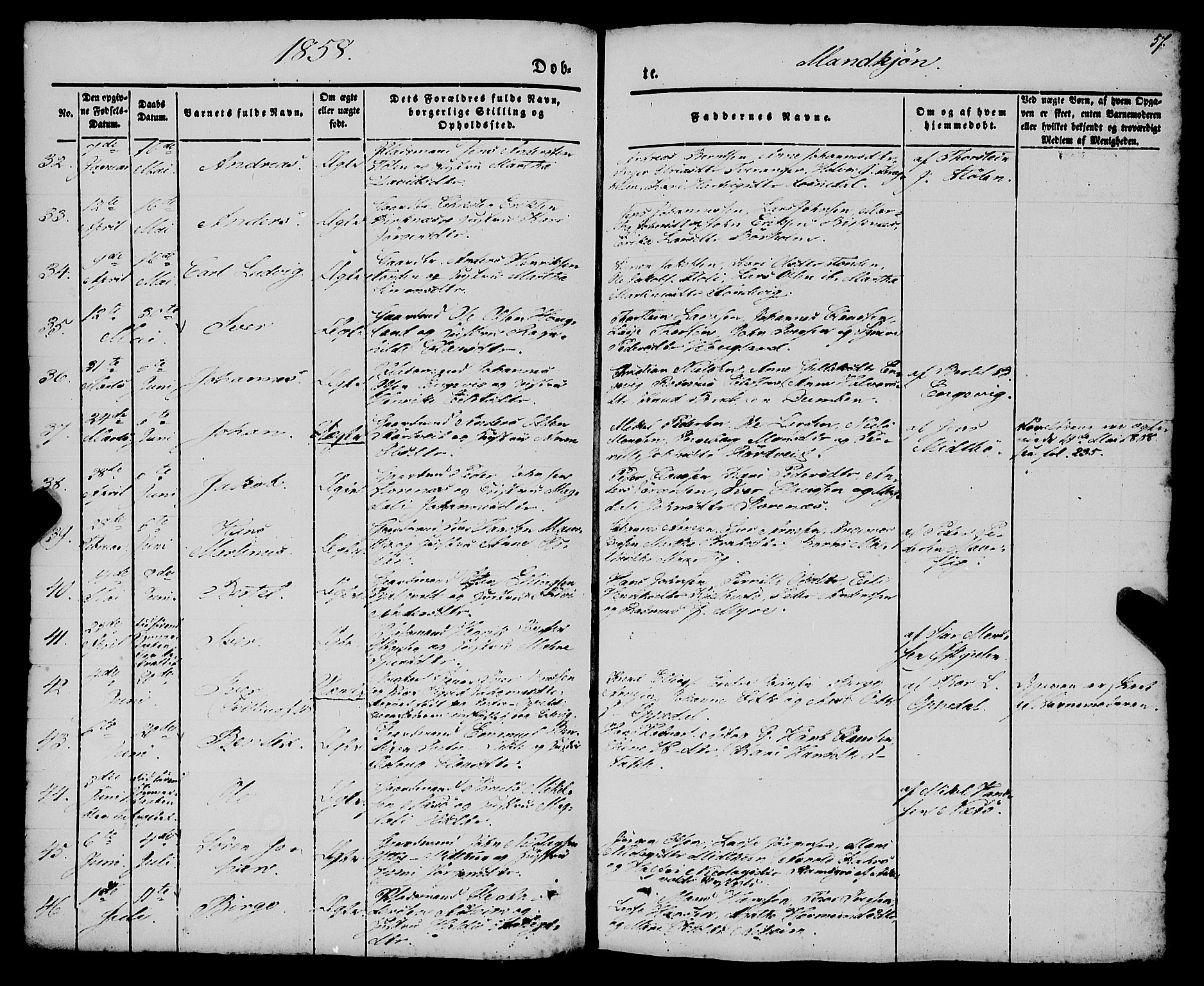 Gulen sokneprestembete, AV/SAB-A-80201/H/Haa/Haaa/L0021: Parish register (official) no. A 21, 1848-1858, p. 57