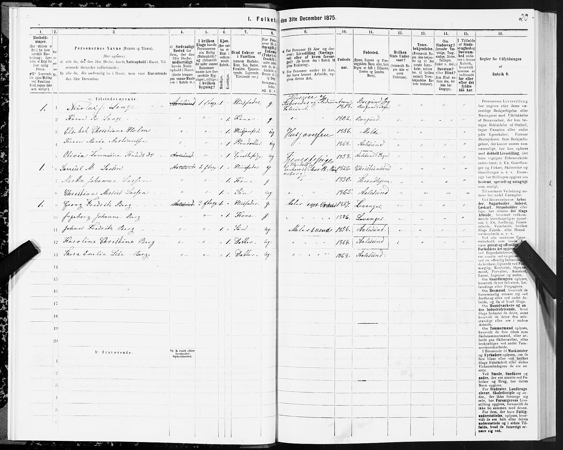 SAT, 1875 census for 1501P Ålesund, 1875, p. 2020