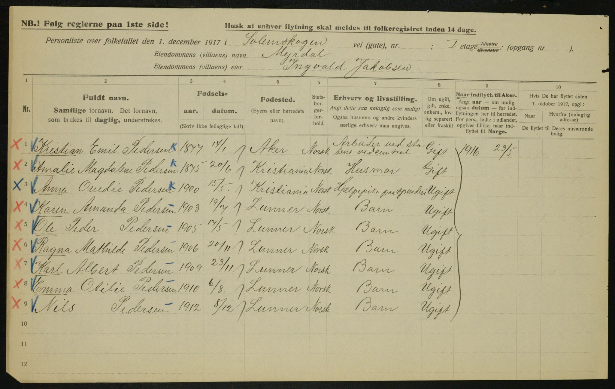 OBA, Municipal Census 1917 for Aker, 1917, p. 14168