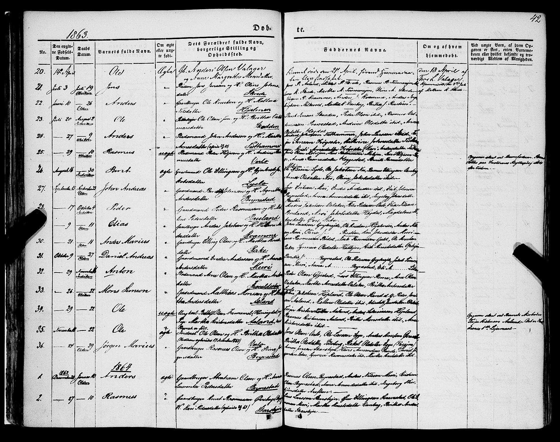 Innvik sokneprestembete, AV/SAB-A-80501: Parish register (official) no. A 5, 1847-1865, p. 42