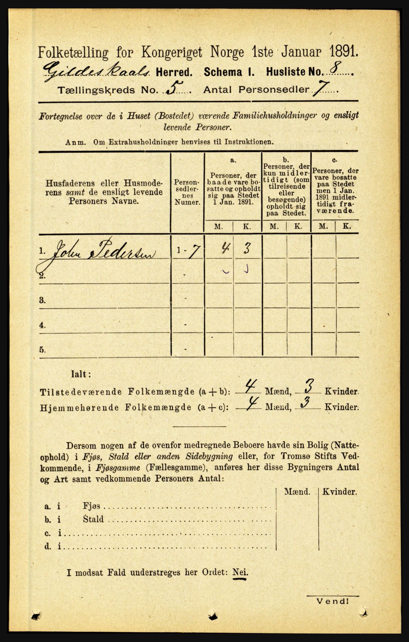 RA, 1891 census for 1838 Gildeskål, 1891, p. 1519