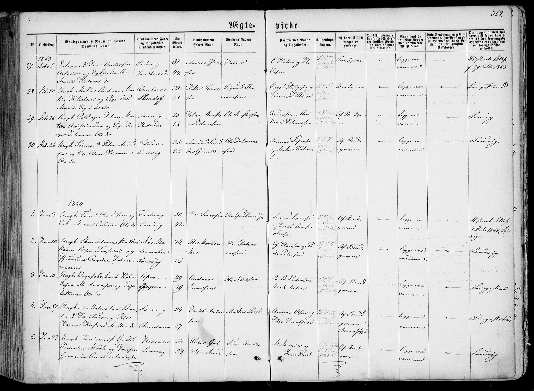 Larvik kirkebøker, AV/SAKO-A-352/F/Fa/L0004: Parish register (official) no. I 4, 1856-1870, p. 369