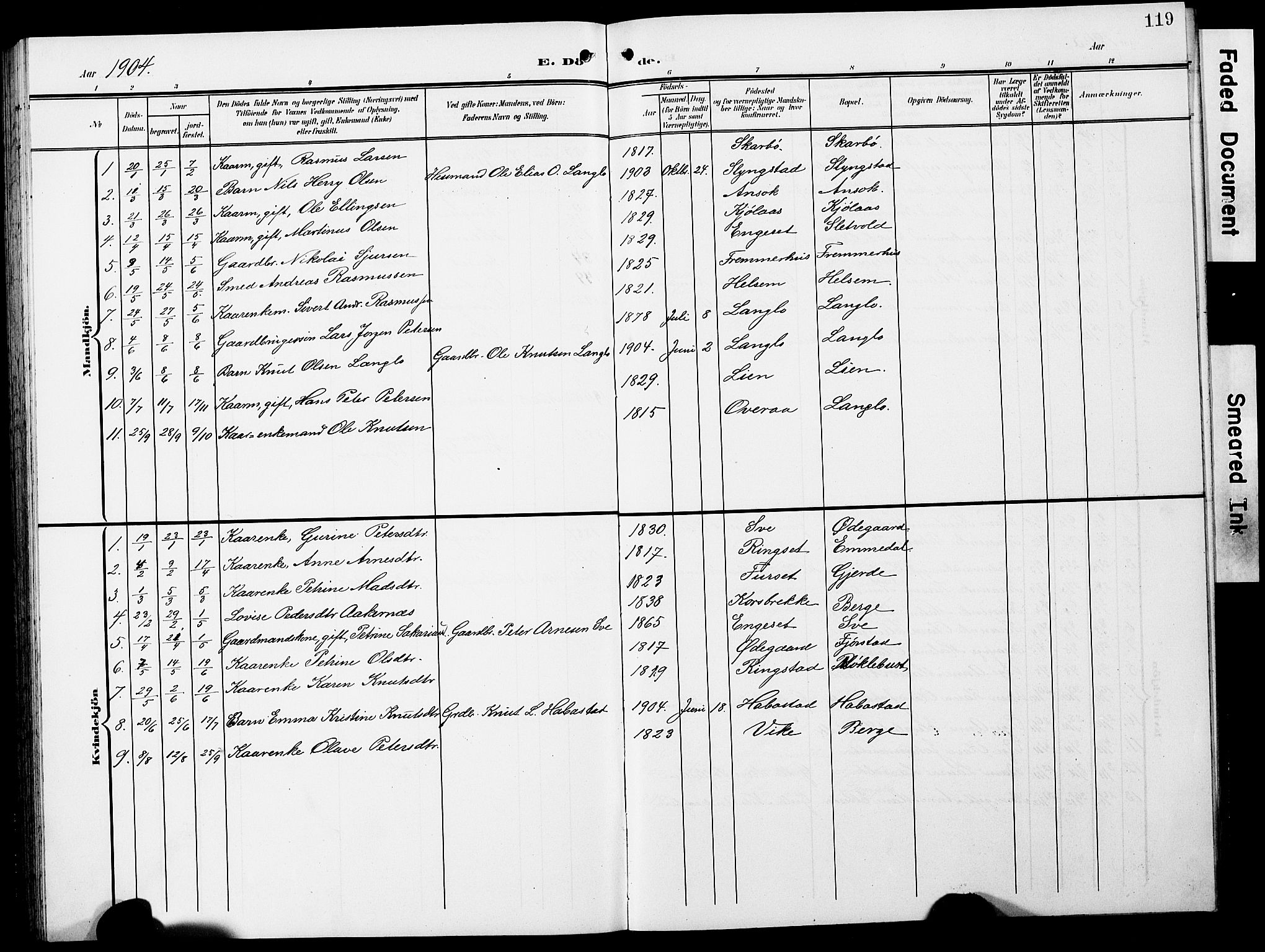 Ministerialprotokoller, klokkerbøker og fødselsregistre - Møre og Romsdal, AV/SAT-A-1454/520/L0293: Parish register (copy) no. 520C05, 1902-1923, p. 119
