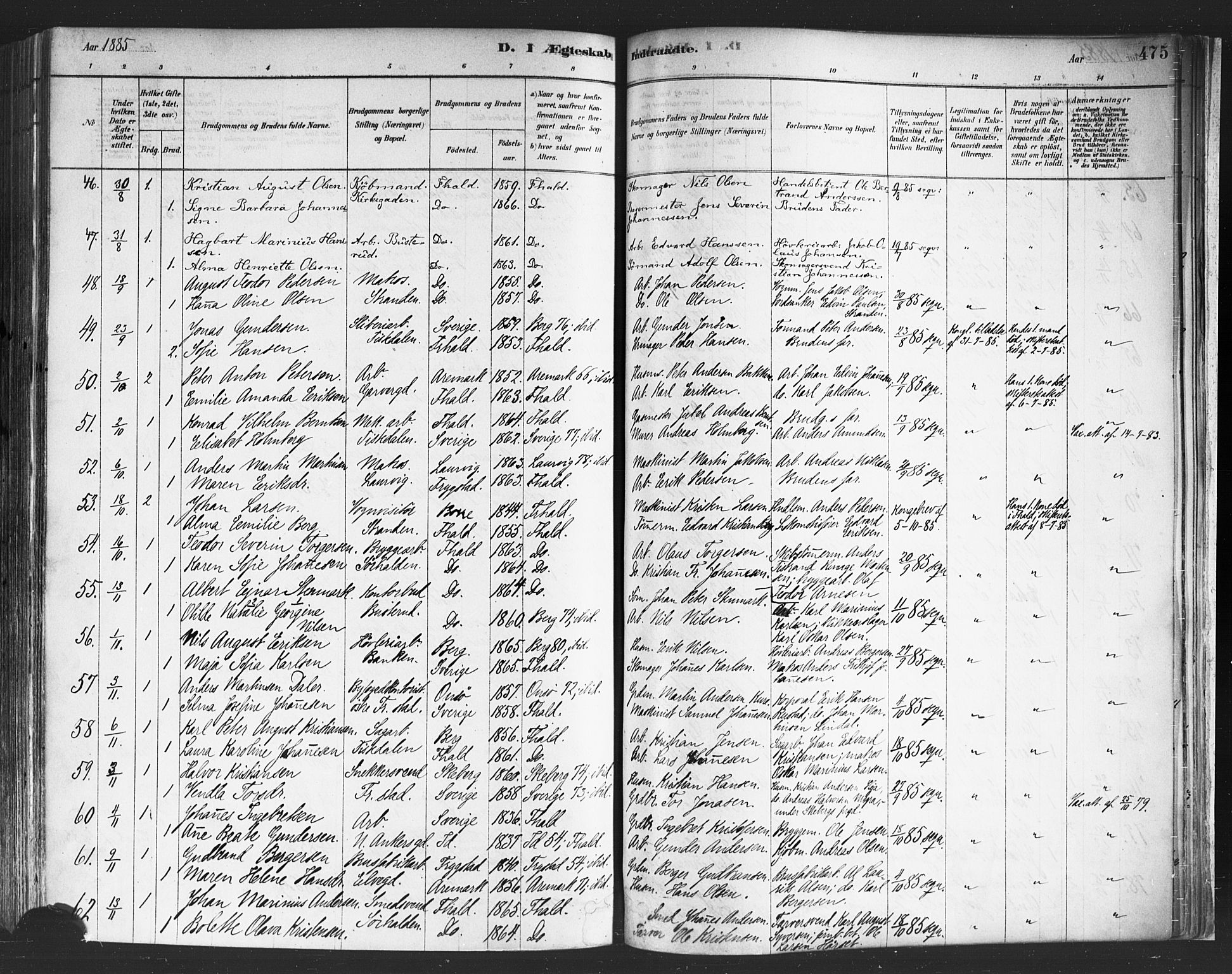 Halden prestekontor Kirkebøker, SAO/A-10909/F/Fa/L0011: Parish register (official) no. I 11, 1878-1889, p. 475