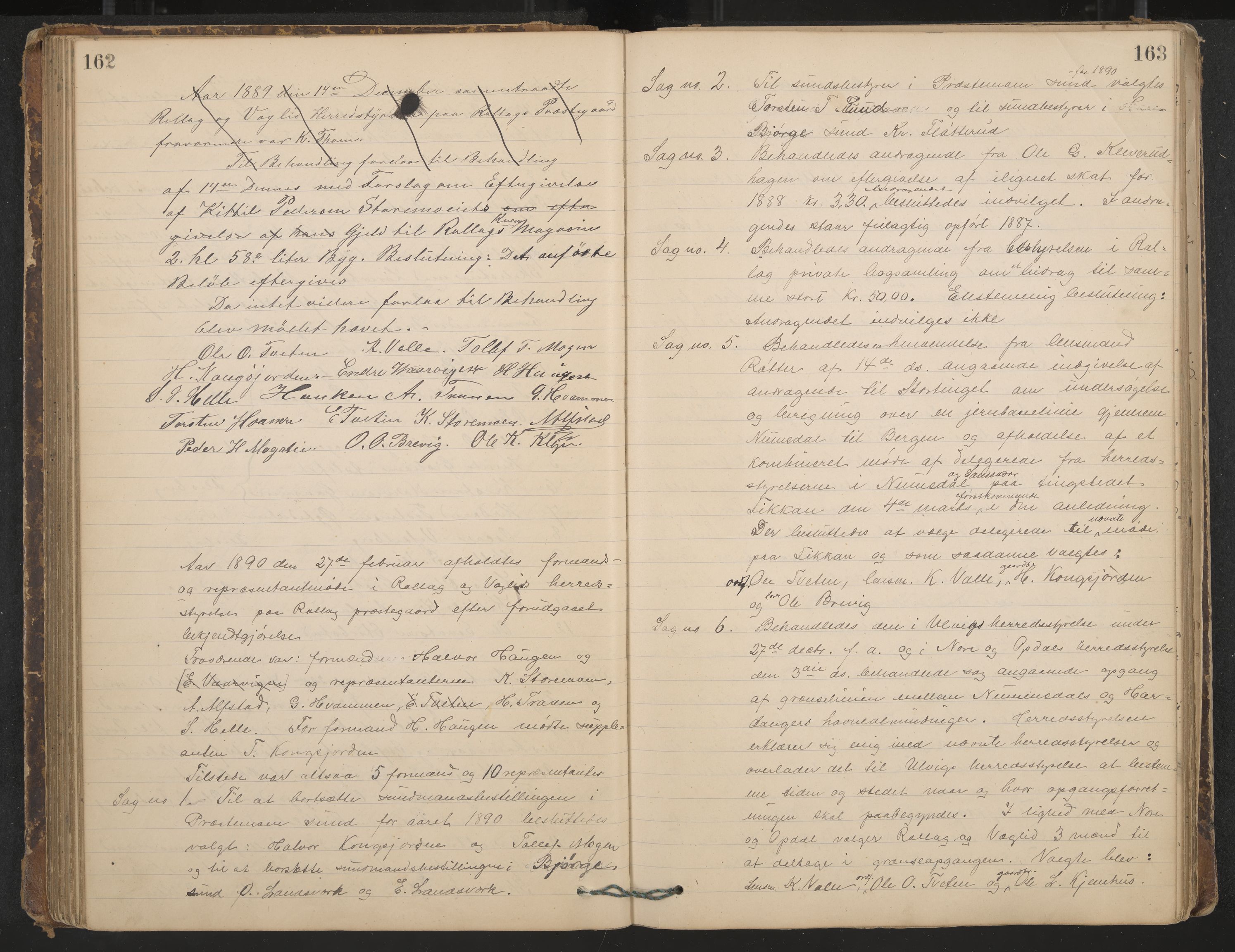 Rollag formannskap og sentraladministrasjon, IKAK/0632021-2/A/Aa/L0003: Møtebok, 1884-1897, p. 162-163