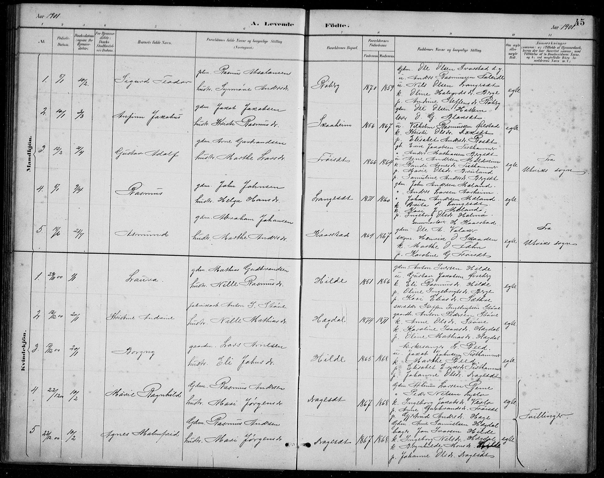 Innvik sokneprestembete, AV/SAB-A-80501: Parish register (copy) no. A 3, 1886-1912, p. 45