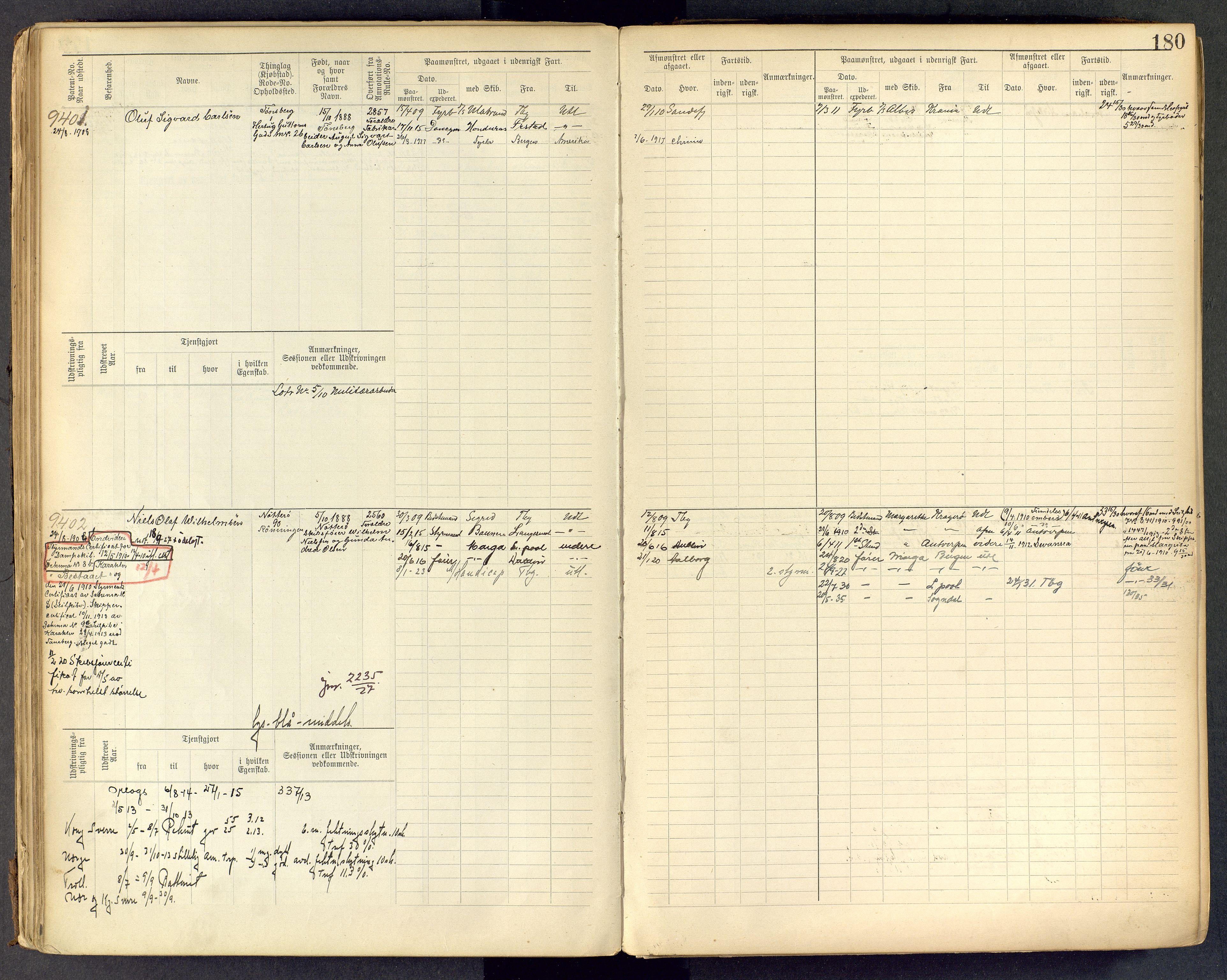 Tønsberg innrulleringskontor, AV/SAKO-A-786/F/Fc/Fcb/L0009: Hovedrulle Patent nr. 9043-9992, 1900-1921, p. 180