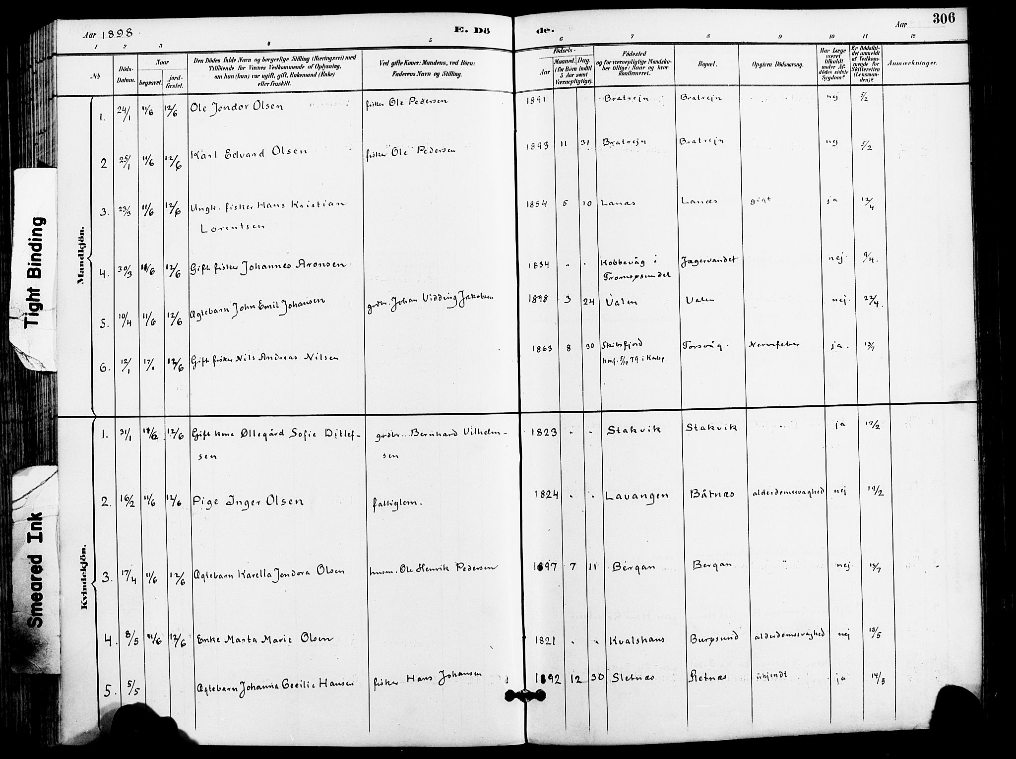 Karlsøy sokneprestembete, AV/SATØ-S-1299/H/Ha/Haa/L0007kirke: Parish register (official) no. 7, 1891-1902, p. 306