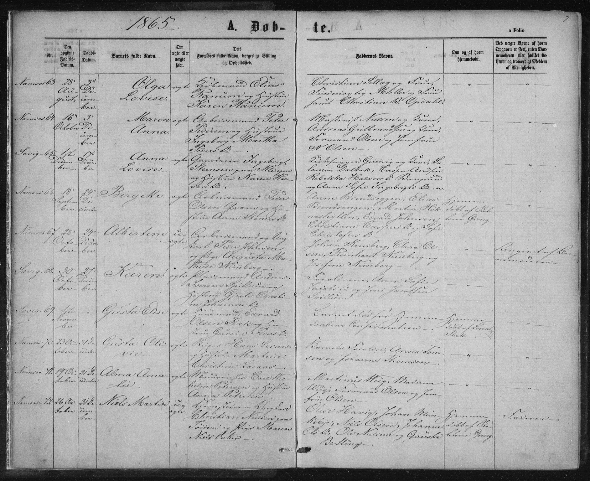 Ministerialprotokoller, klokkerbøker og fødselsregistre - Nord-Trøndelag, AV/SAT-A-1458/768/L0570: Parish register (official) no. 768A05, 1865-1874, p. 7