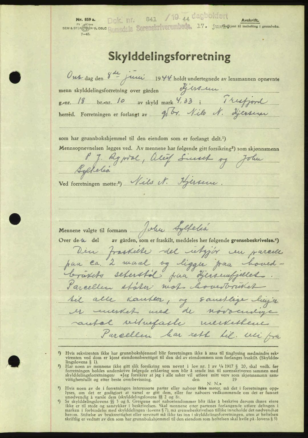 Romsdal sorenskriveri, SAT/A-4149/1/2/2C: Mortgage book no. A16, 1944-1944, Diary no: : 841/1944
