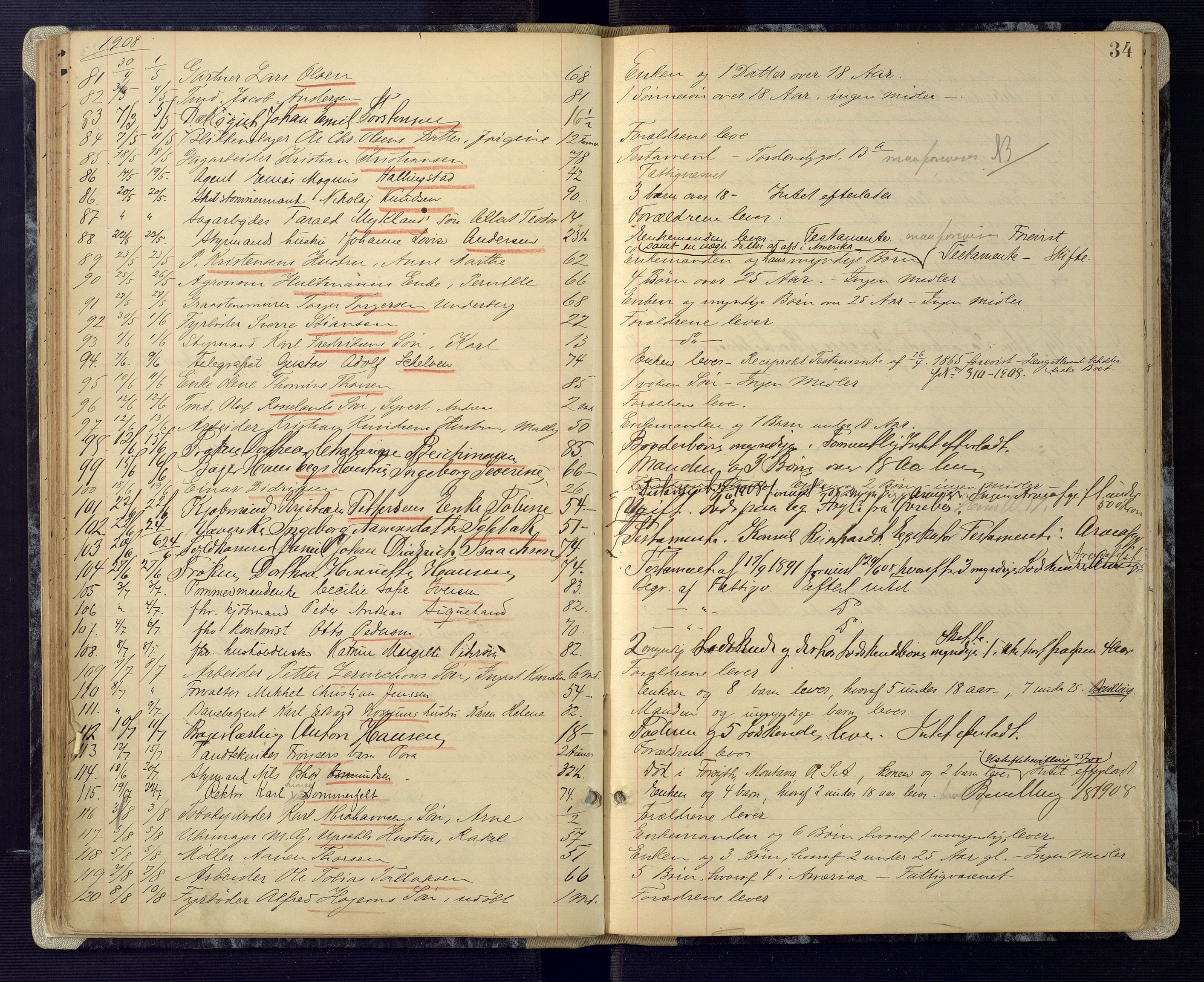 Kristiansand byrett, AV/SAK-1223-0001/H/Ha/L0008: Anmeldte dødsfall, 1902-1916, p. 34