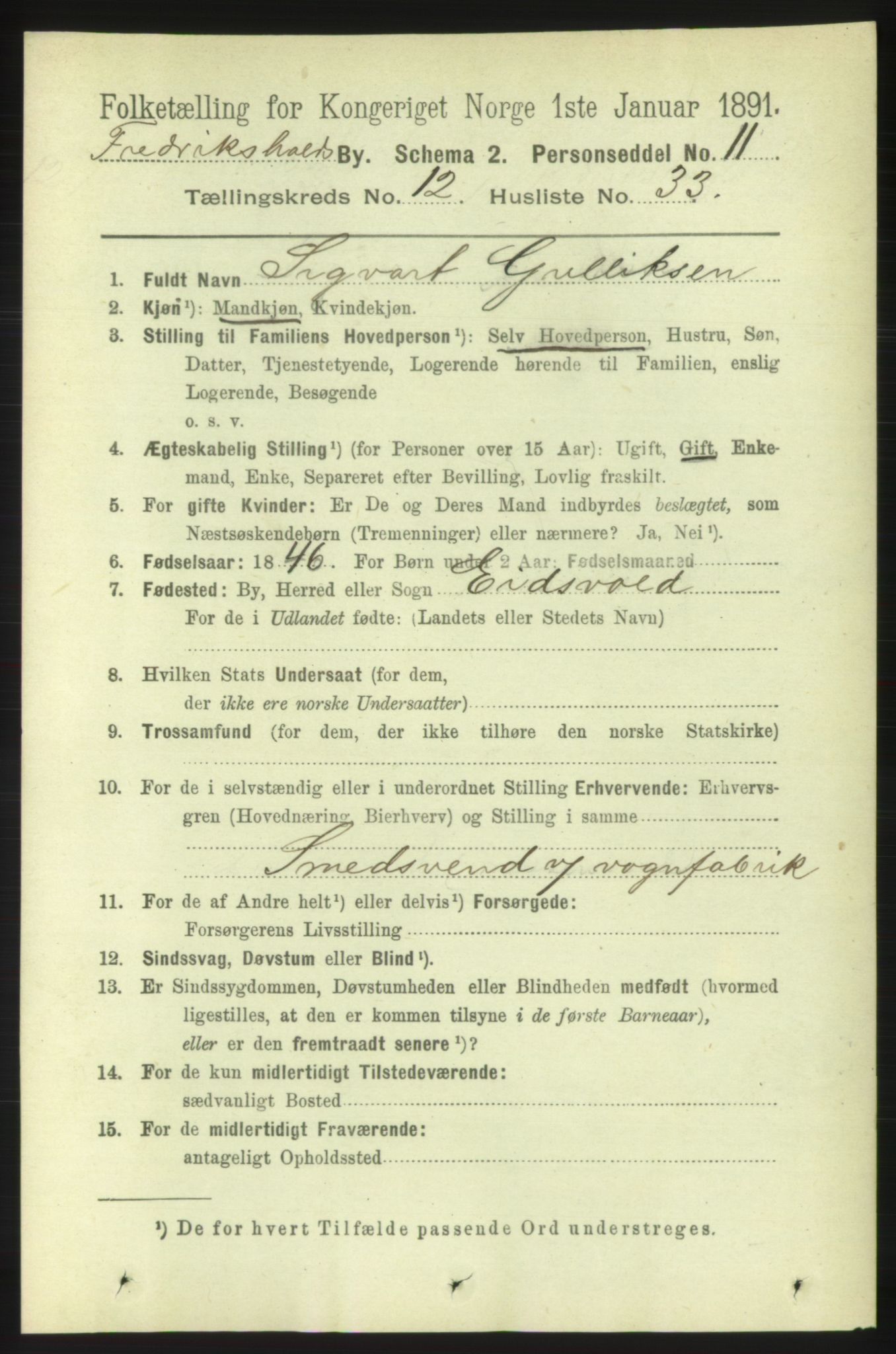 RA, 1891 census for 0101 Fredrikshald, 1891, p. 8712