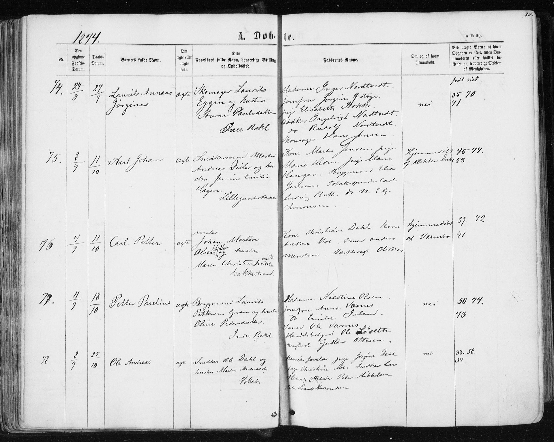 Ministerialprotokoller, klokkerbøker og fødselsregistre - Sør-Trøndelag, SAT/A-1456/604/L0186: Parish register (official) no. 604A07, 1866-1877, p. 80