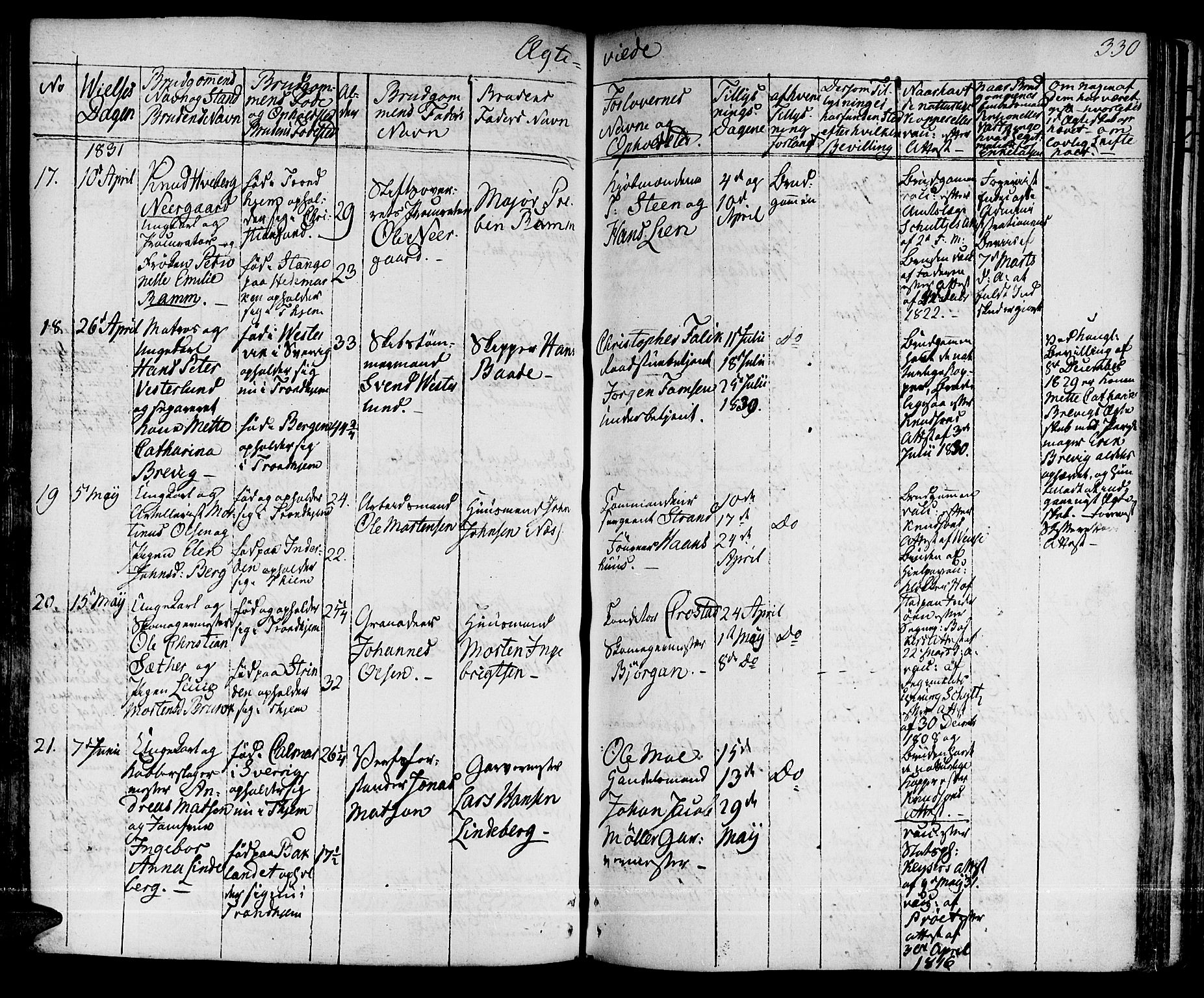 Ministerialprotokoller, klokkerbøker og fødselsregistre - Sør-Trøndelag, SAT/A-1456/601/L0045: Parish register (official) no. 601A13, 1821-1831, p. 330