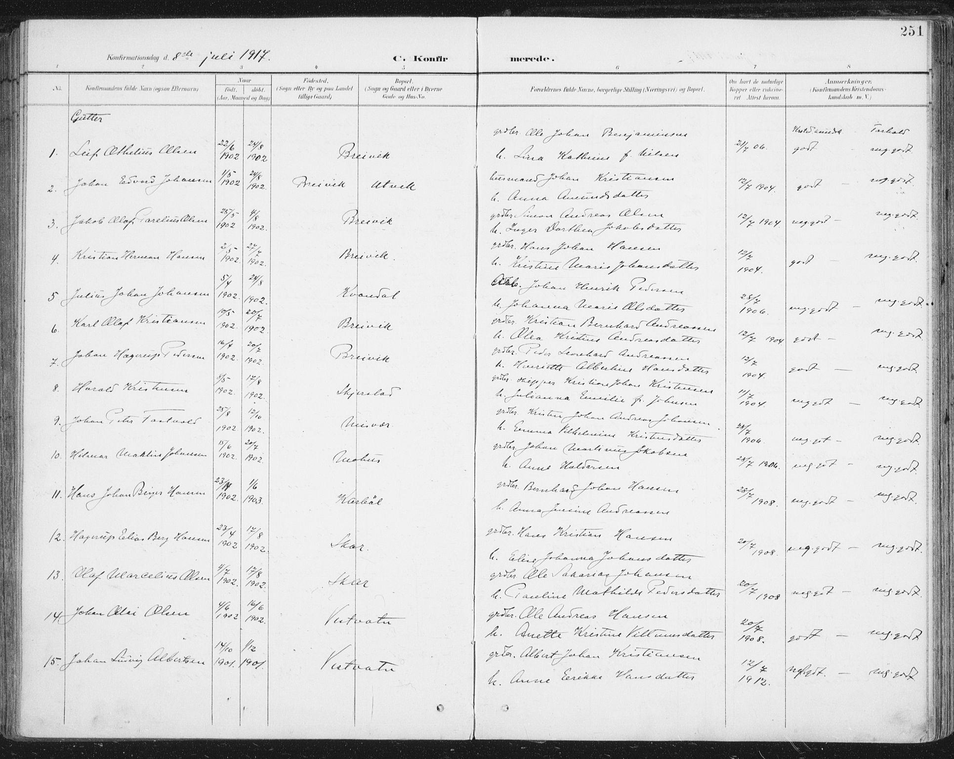 Ministerialprotokoller, klokkerbøker og fødselsregistre - Nordland, SAT/A-1459/852/L0741: Parish register (official) no. 852A11, 1894-1917, p. 251