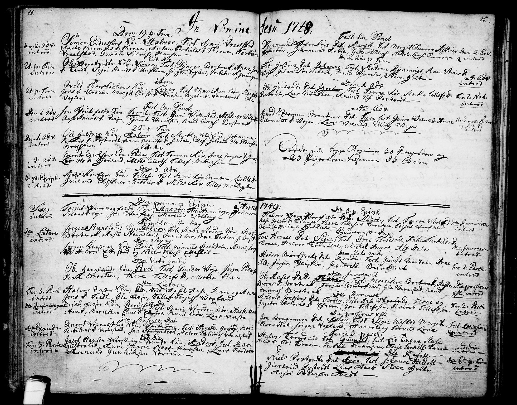 Drangedal kirkebøker, SAKO/A-258/F/Fa/L0001: Parish register (official) no. 1, 1697-1767, p. 44-45