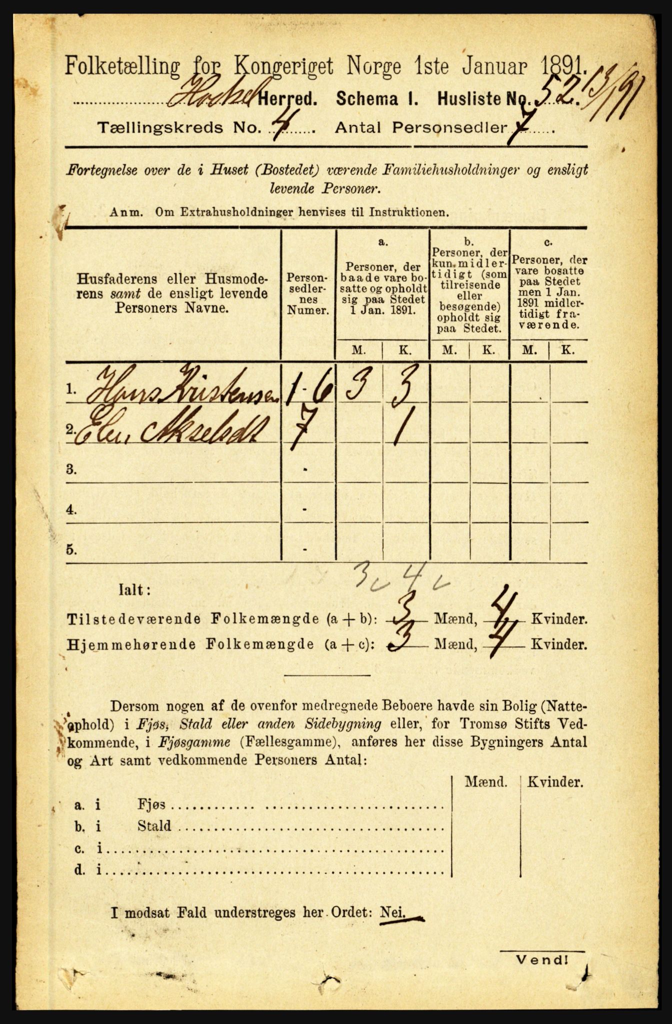 RA, 1891 census for 1866 Hadsel, 1891, p. 1706