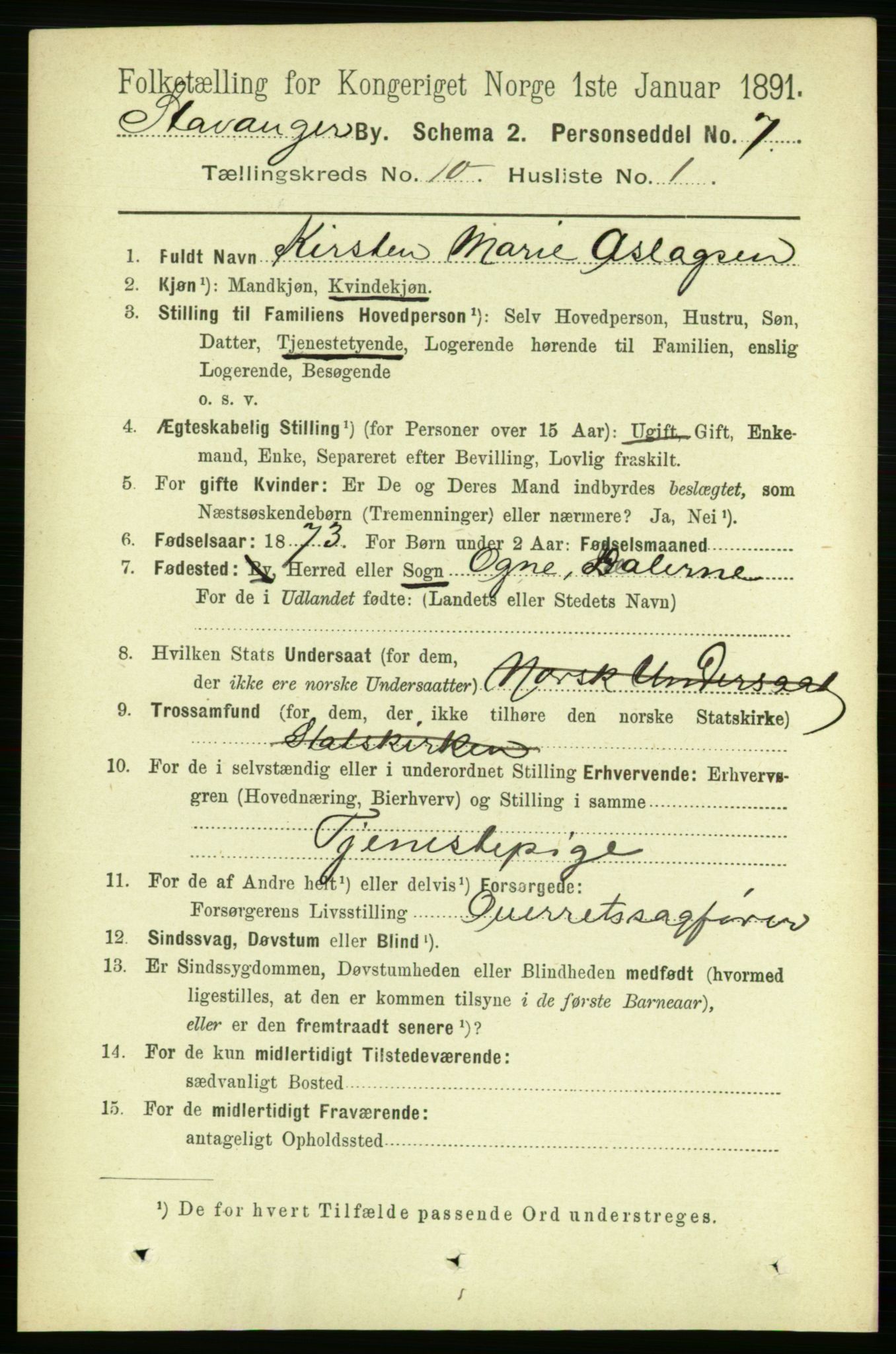 RA, 1891 census for 1103 Stavanger, 1891, p. 13716