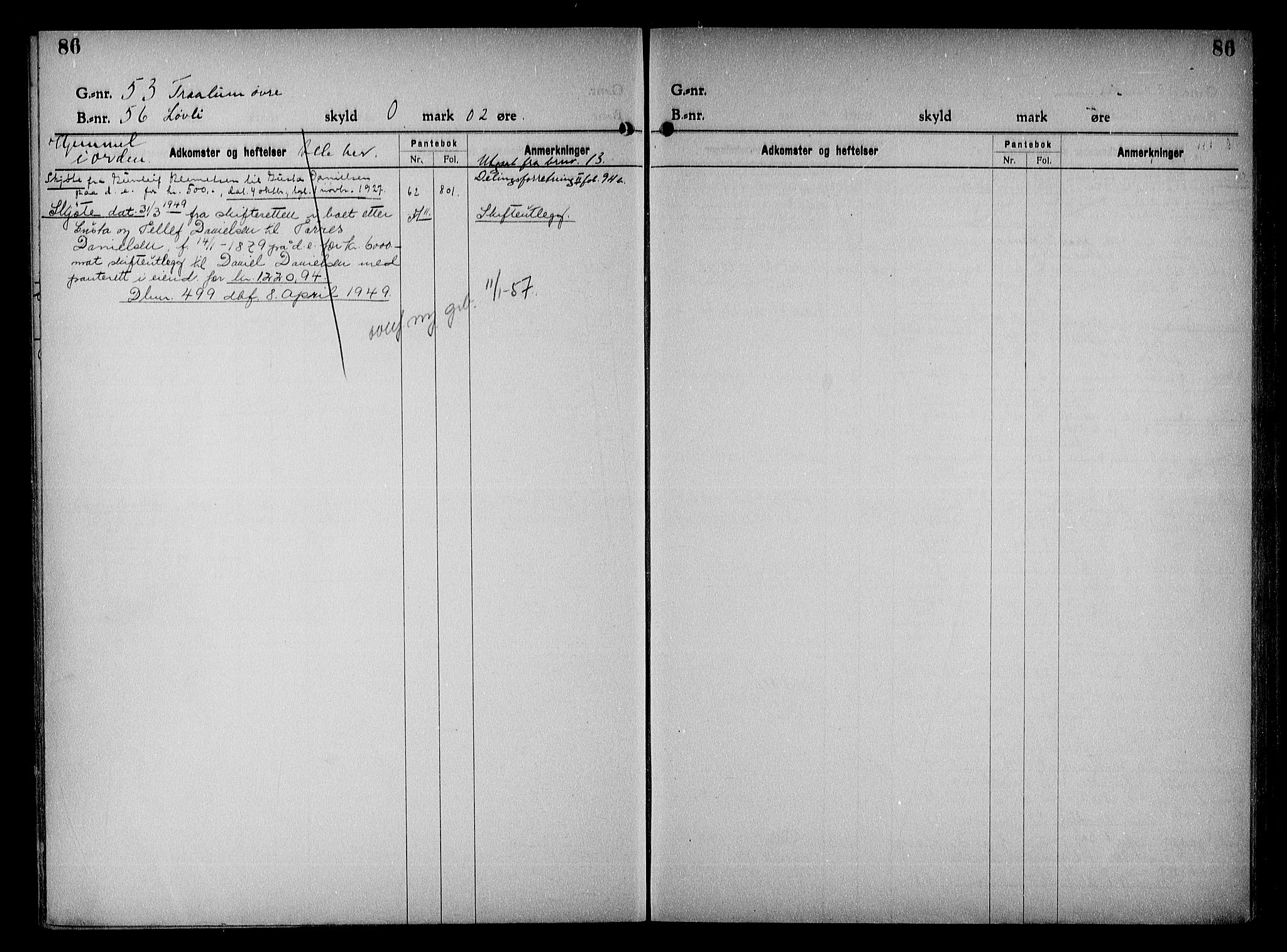 Vestre Nedenes/Sand sorenskriveri, SAK/1221-0010/G/Ga/L0023: Mortgage register no. 16, 1923-1957, p. 86