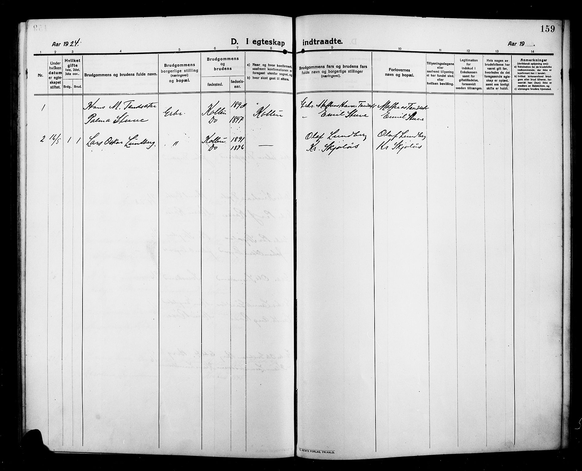 Kolbu prestekontor, AV/SAH-PREST-110/H/Ha/Hab/L0001: Parish register (copy) no. 1, 1912-1925, p. 159