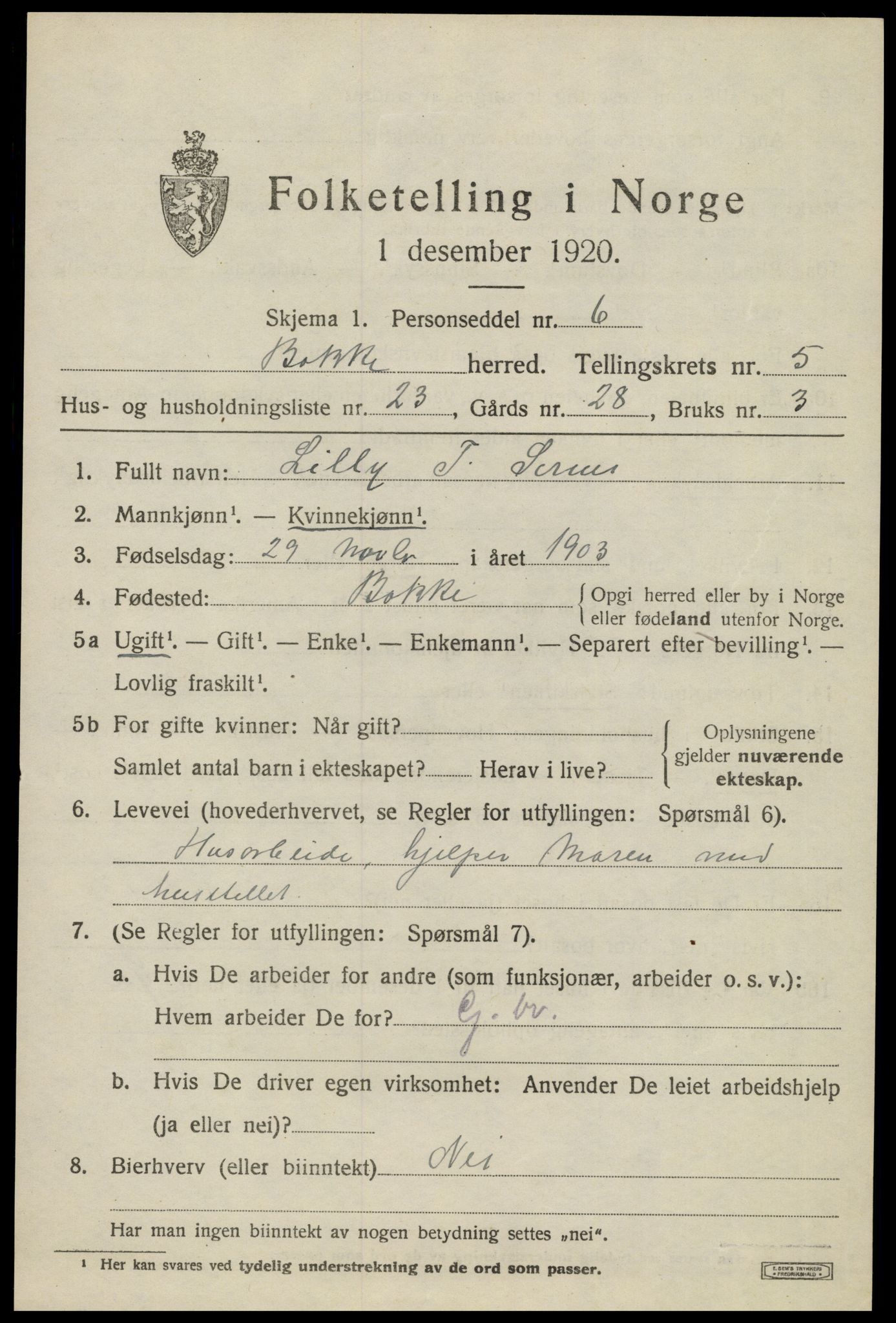 SAK, 1920 census for Bakke, 1920, p. 1682