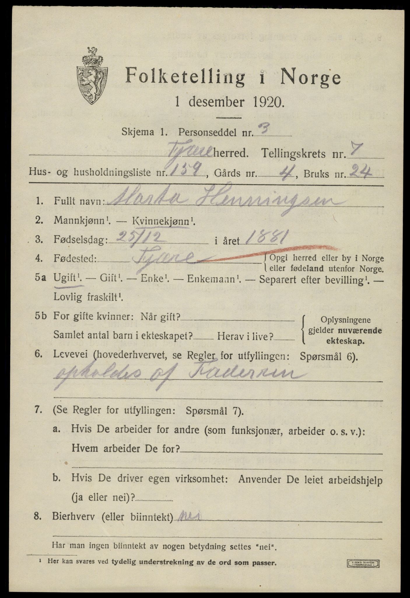 SAK, 1920 census for Fjære, 1920, p. 10041