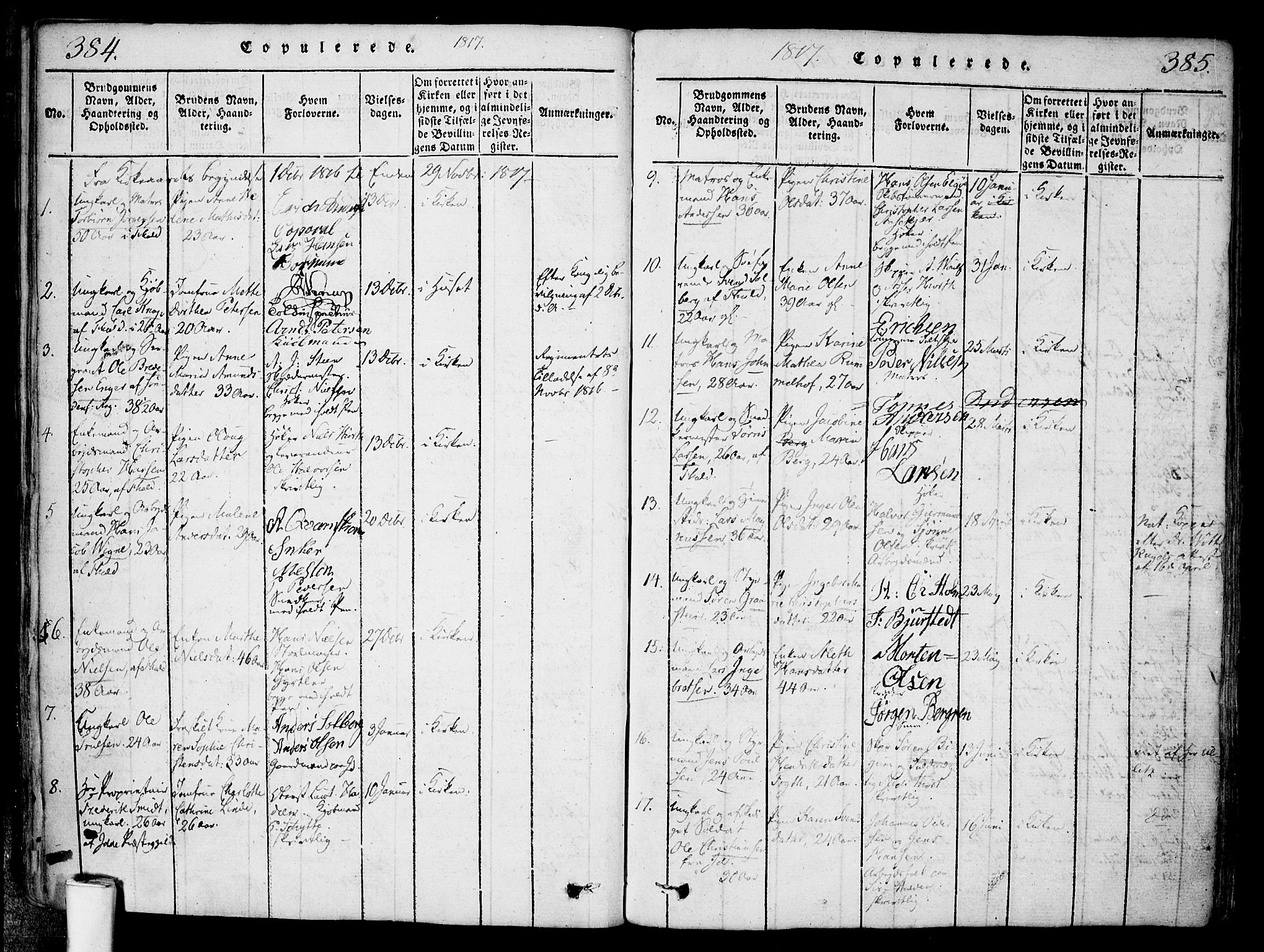 Halden prestekontor Kirkebøker, SAO/A-10909/F/Fa/L0003: Parish register (official) no. I 3, 1815-1834, p. 384-385