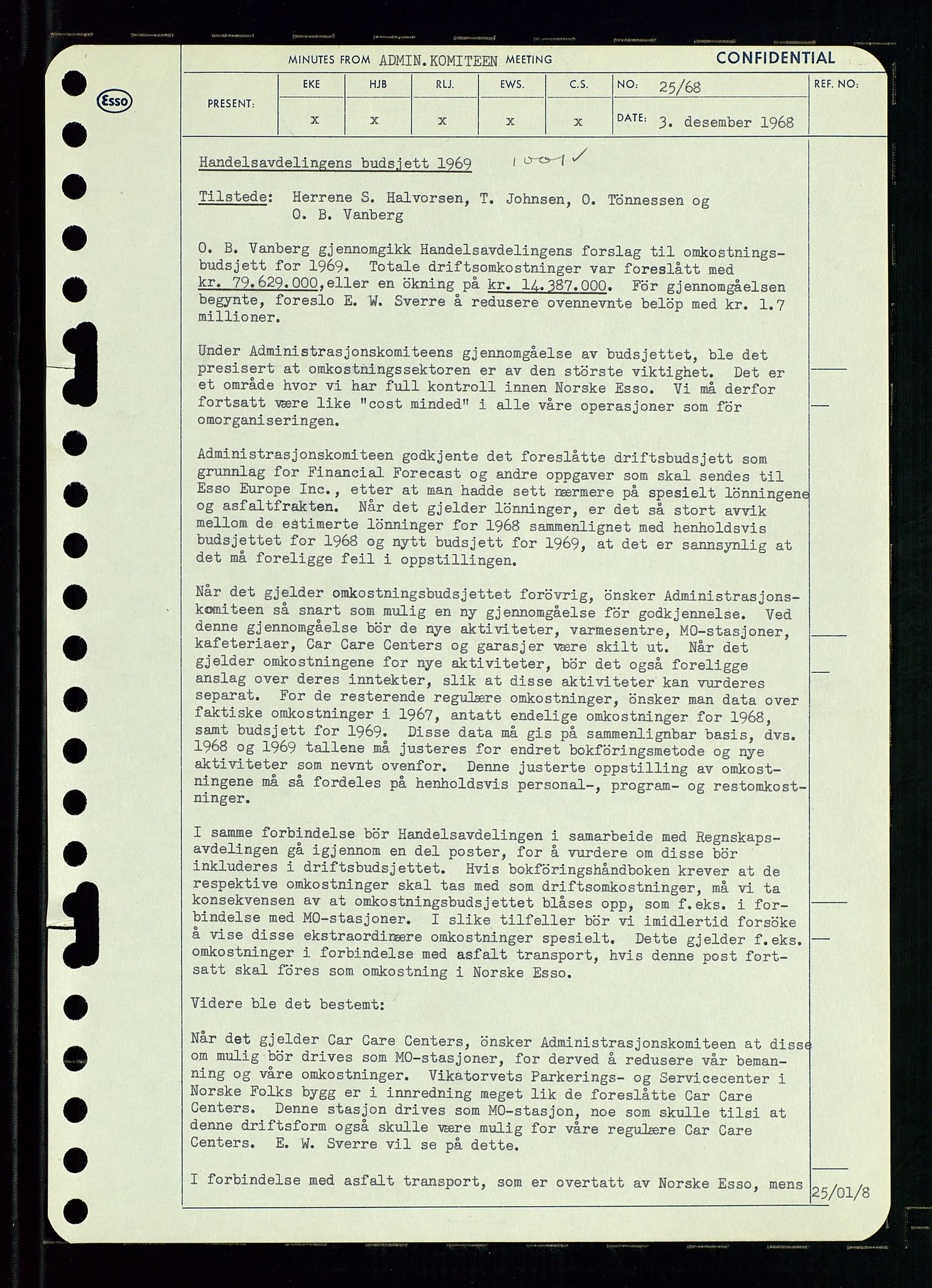 Pa 0982 - Esso Norge A/S, AV/SAST-A-100448/A/Aa/L0002/0004: Den administrerende direksjon Board minutes (styrereferater) / Den administrerende direksjon Board minutes (styrereferater), 1968, p. 109