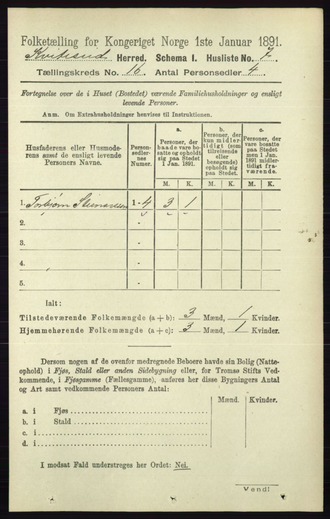 RA, 1891 census for 0829 Kviteseid, 1891, p. 3619