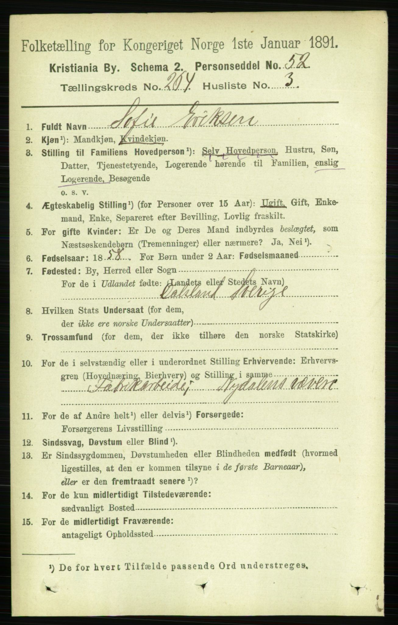 RA, 1891 census for 0301 Kristiania, 1891, p. 160497