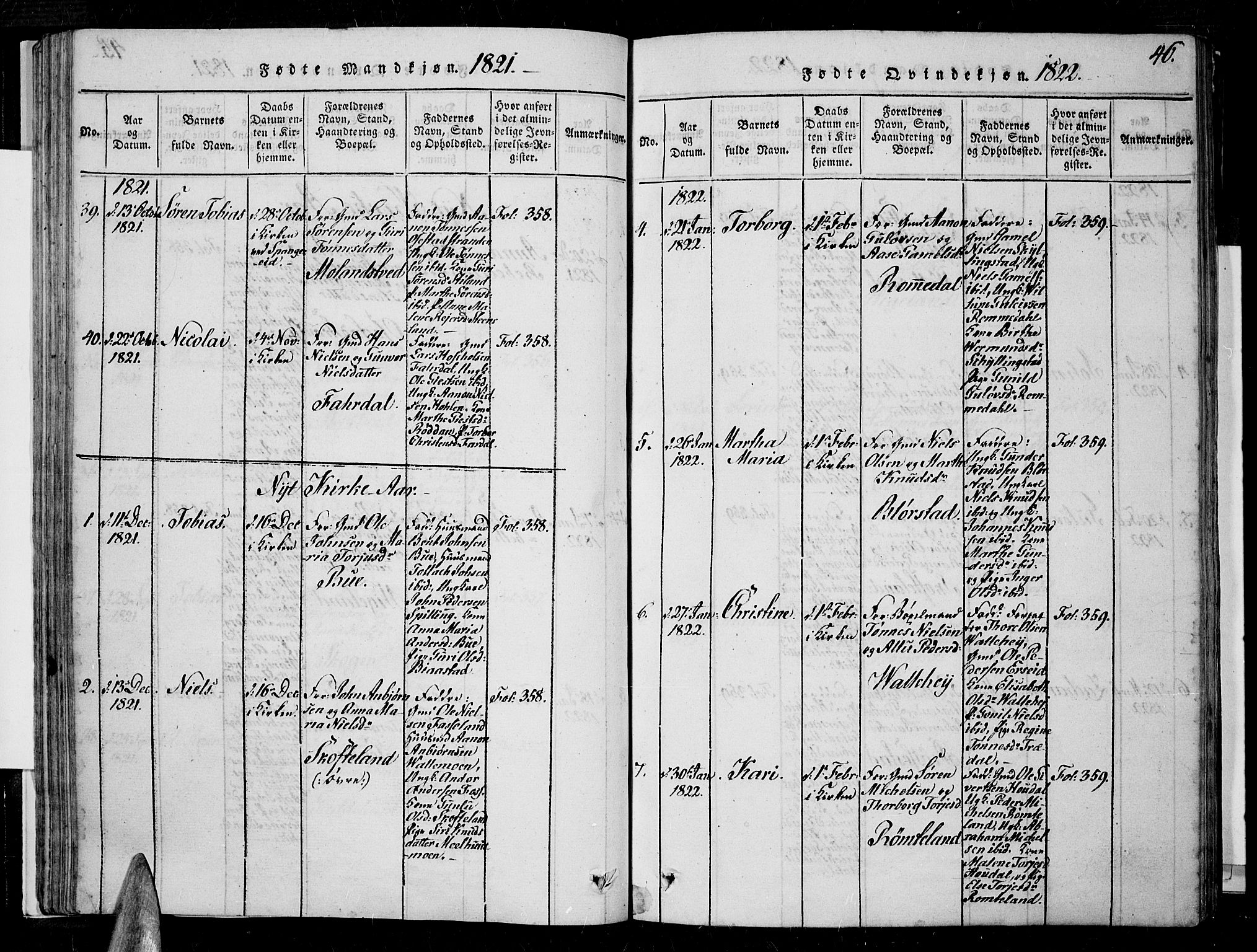 Sør-Audnedal sokneprestkontor, AV/SAK-1111-0039/F/Fa/Fab/L0005: Parish register (official) no. A 5, 1816-1830, p. 46