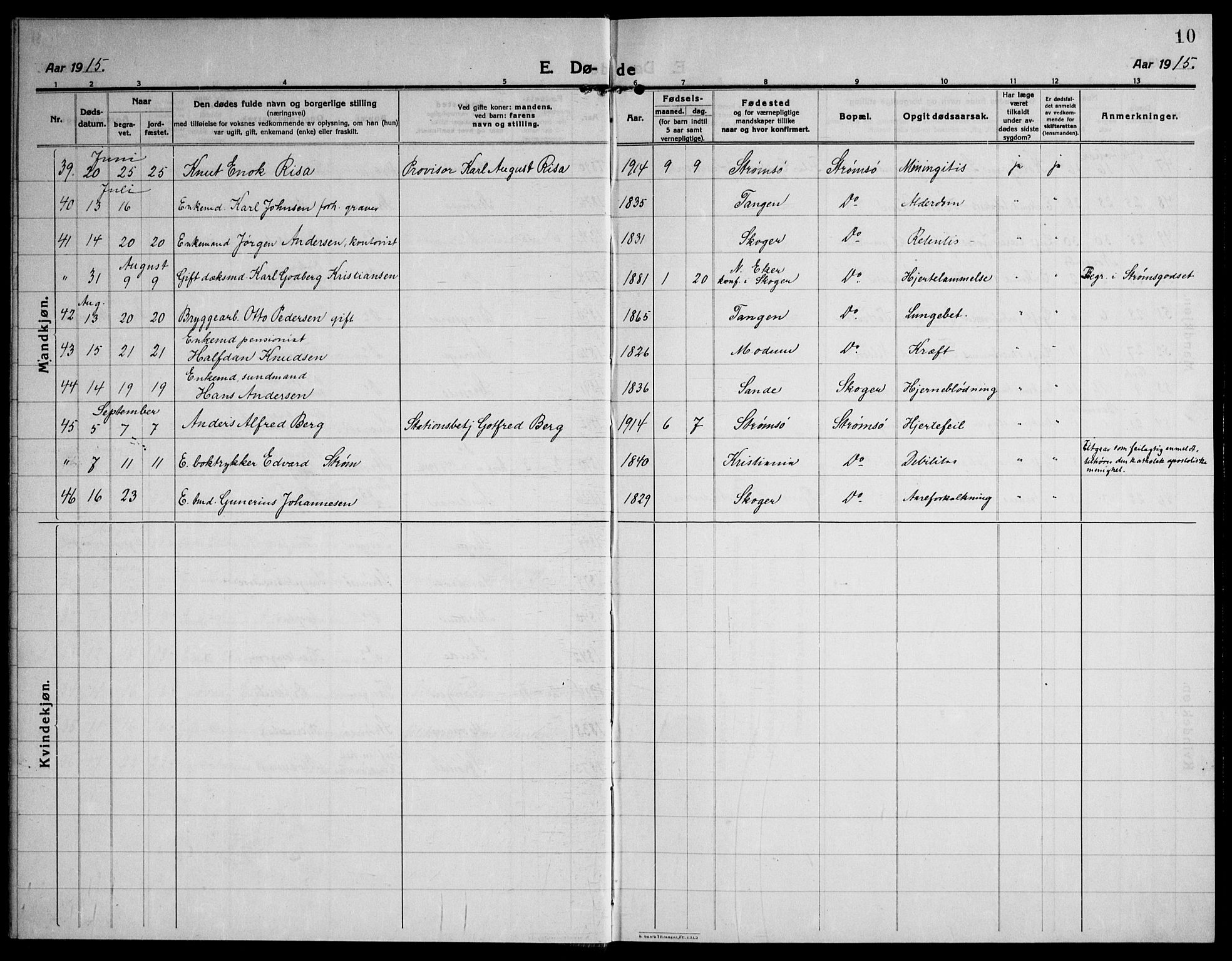 Strømsø kirkebøker, AV/SAKO-A-246/F/Fa/L0028: Parish register (official) no. I 29, 1914-1937, p. 10