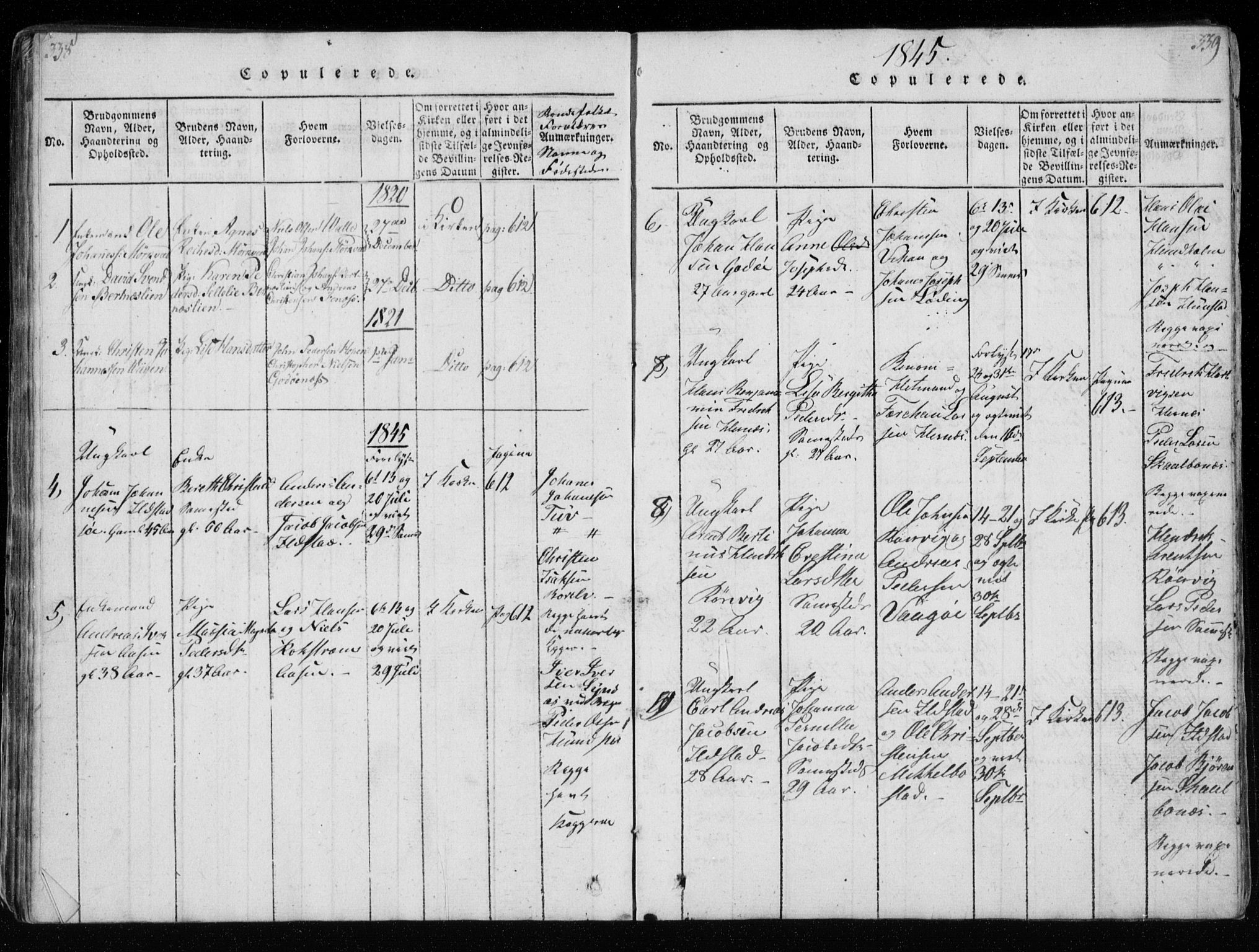 Ministerialprotokoller, klokkerbøker og fødselsregistre - Nordland, SAT/A-1459/801/L0026: Parish register (copy) no. 801C01, 1820-1855, p. 338-339