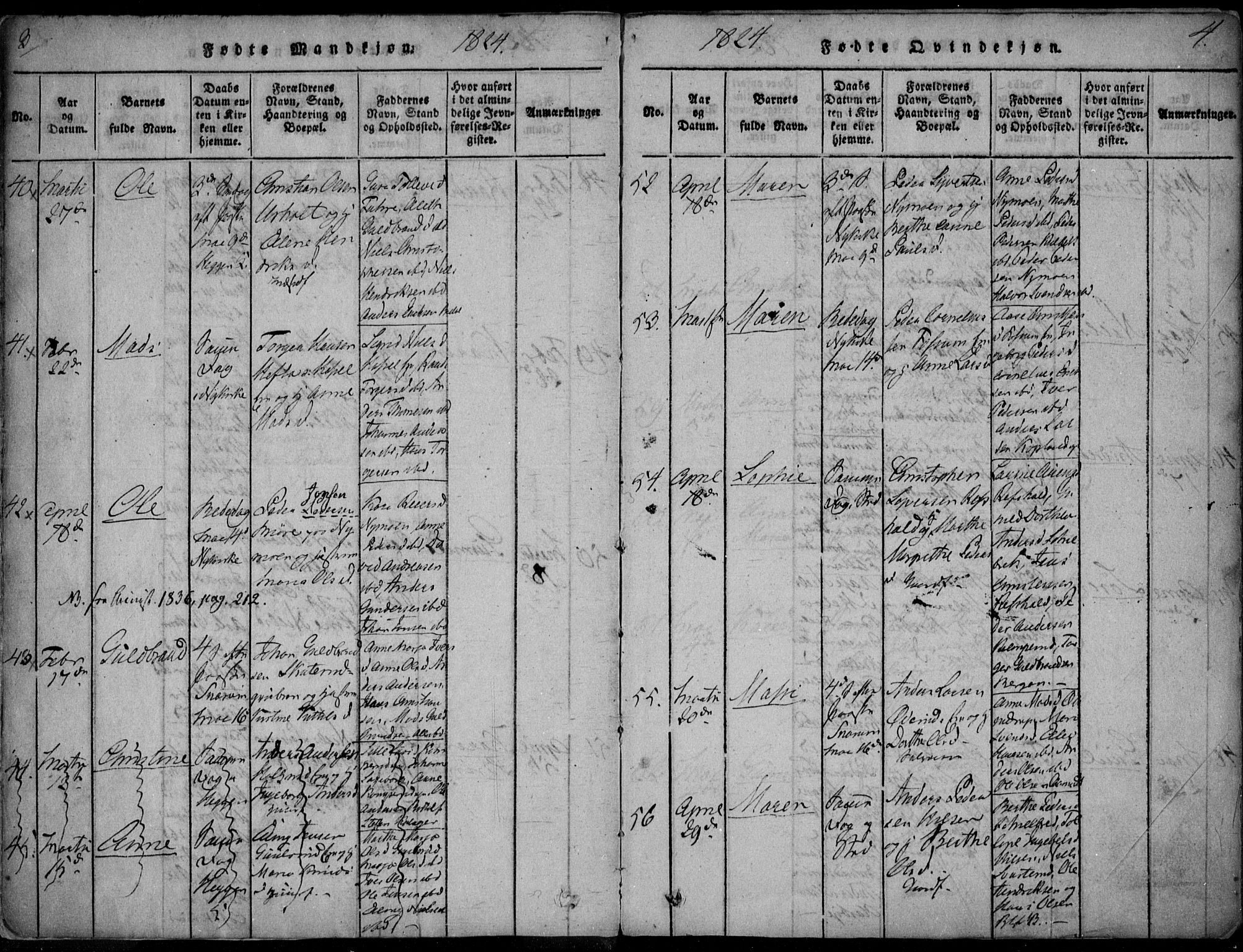 Modum kirkebøker, SAKO/A-234/F/Fa/L0005: Parish register (official) no. 5, 1824-1841, p. 3-4