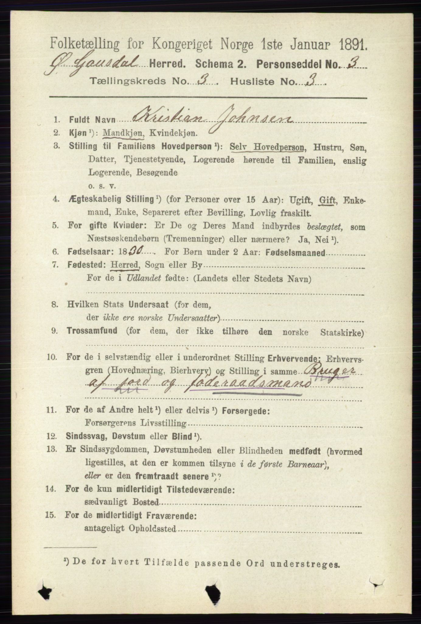 RA, 1891 census for 0522 Østre Gausdal, 1891, p. 1733