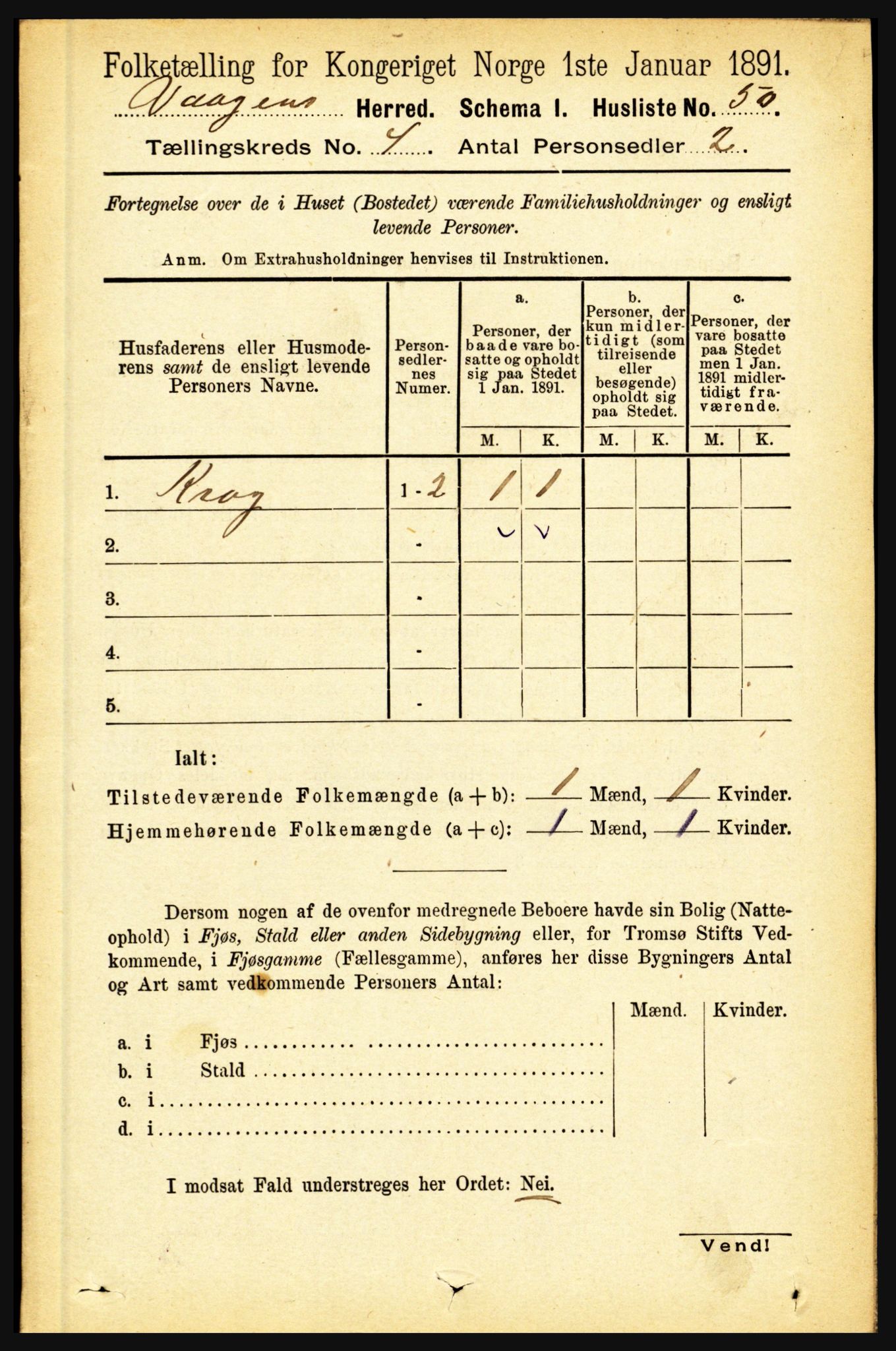 RA, 1891 census for 1865 Vågan, 1891, p. 926