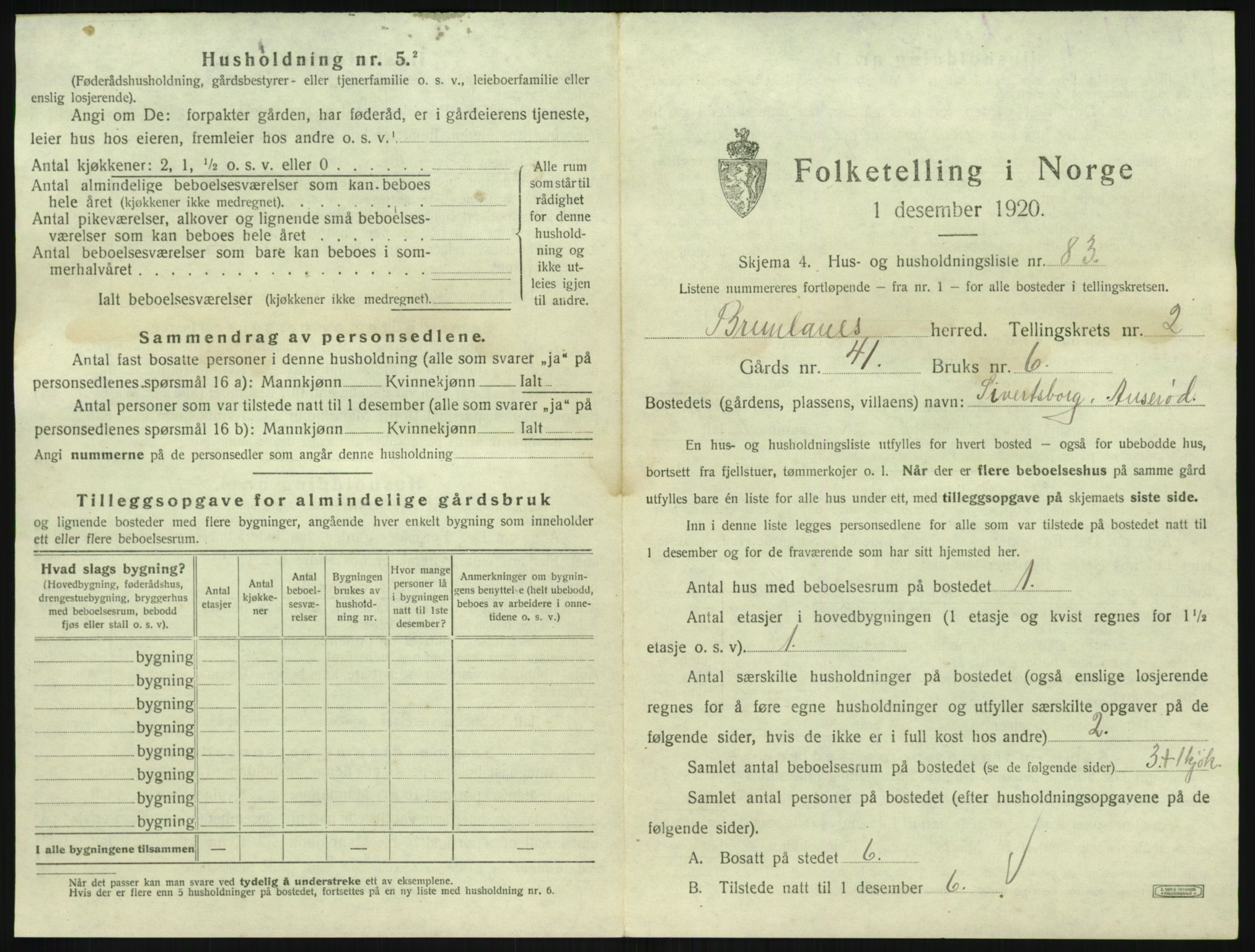 SAKO, 1920 census for Brunlanes, 1920, p. 477