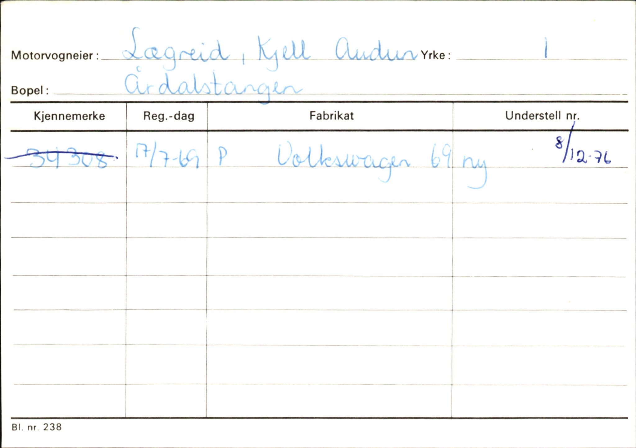 Statens vegvesen, Sogn og Fjordane vegkontor, SAB/A-5301/4/F/L0145: Registerkort Vågsøy S-Å. Årdal I-P, 1945-1975, p. 1559