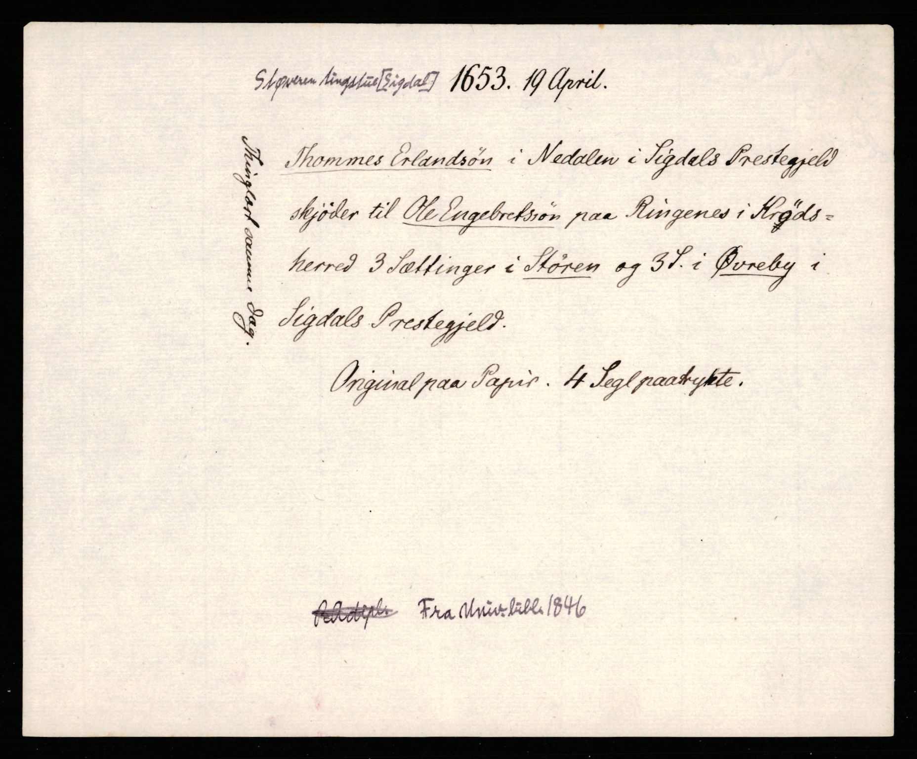 Riksarkivets diplomsamling, AV/RA-EA-5965/F35/F35b/L0009: Riksarkivets diplomer, seddelregister, 1647-1655, p. 457