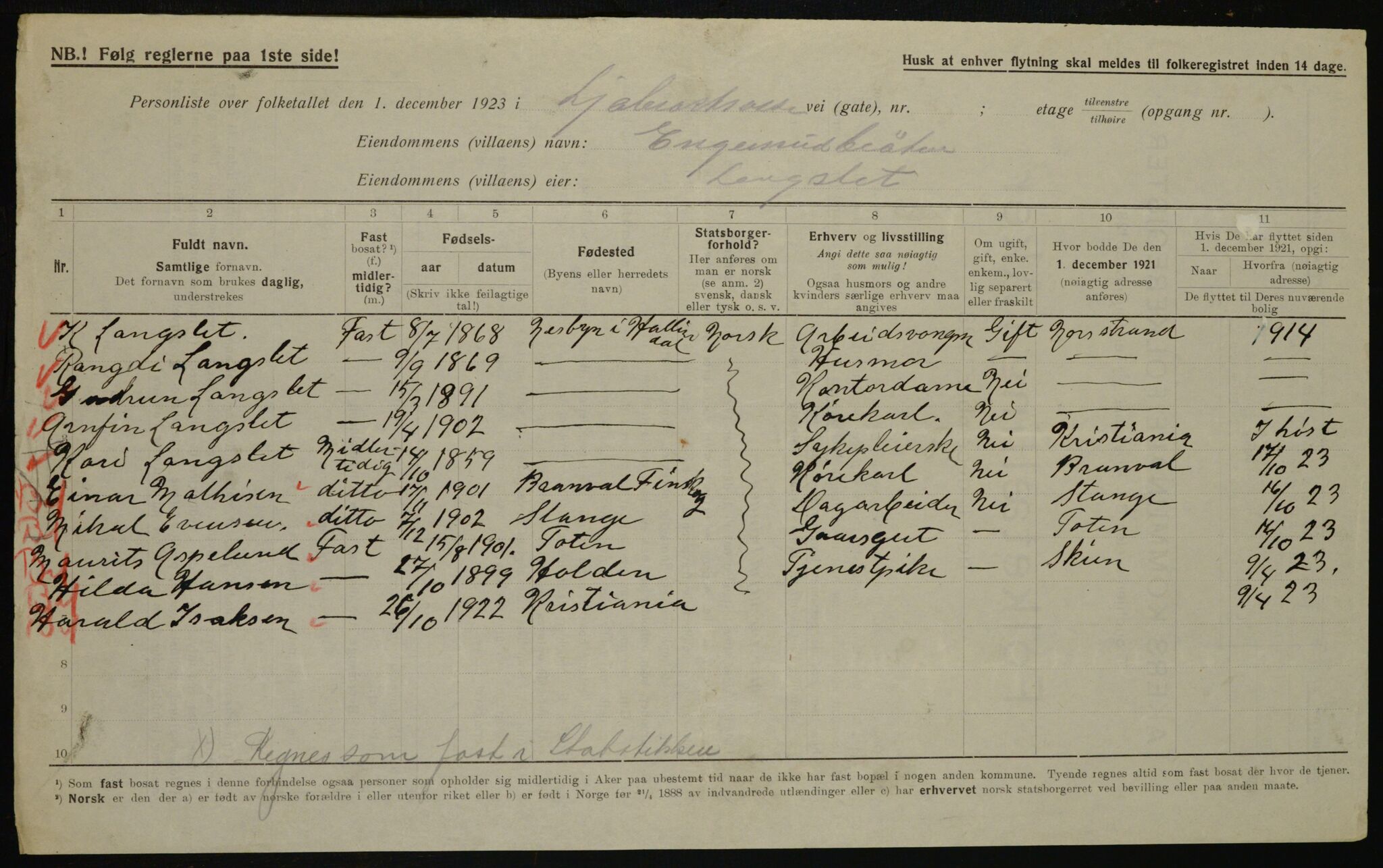 , Municipal Census 1923 for Aker, 1923, p. 40956