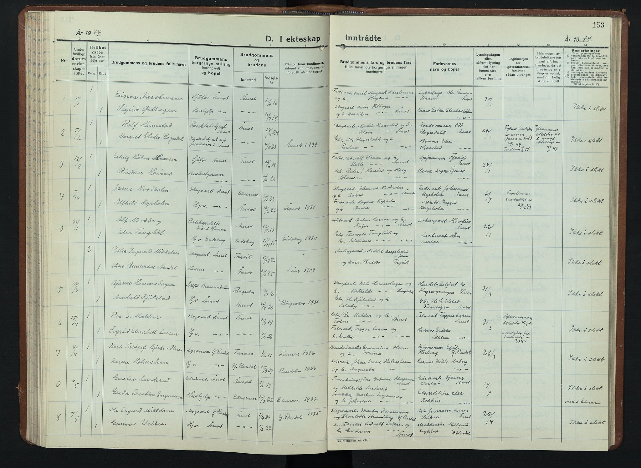 Åmot prestekontor, Hedmark, AV/SAH-PREST-056/H/Ha/Hab/L0008: Parish register (copy) no. 8, 1938-1947, p. 153