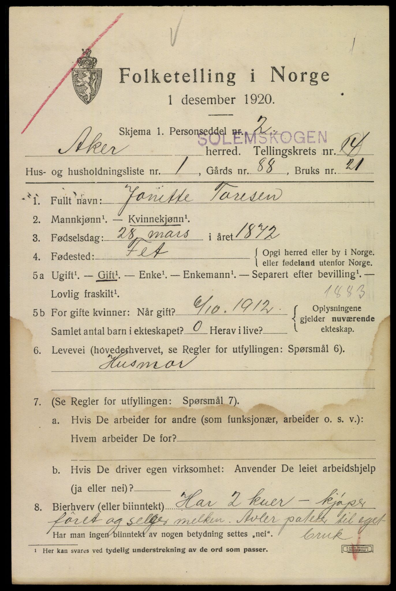 SAO, 1920 census for Aker, 1920, p. 85810