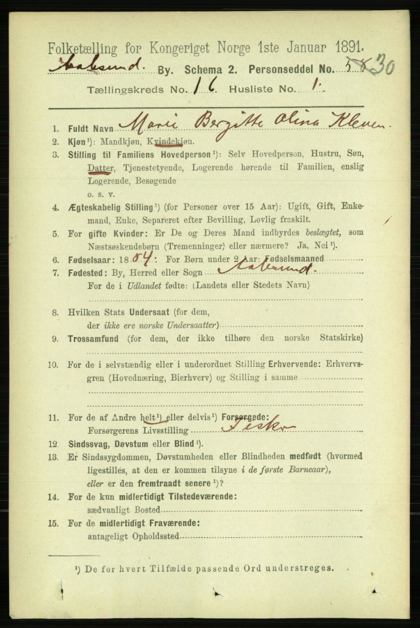 RA, 1891 census for 1501 Ålesund, 1891, p. 9537