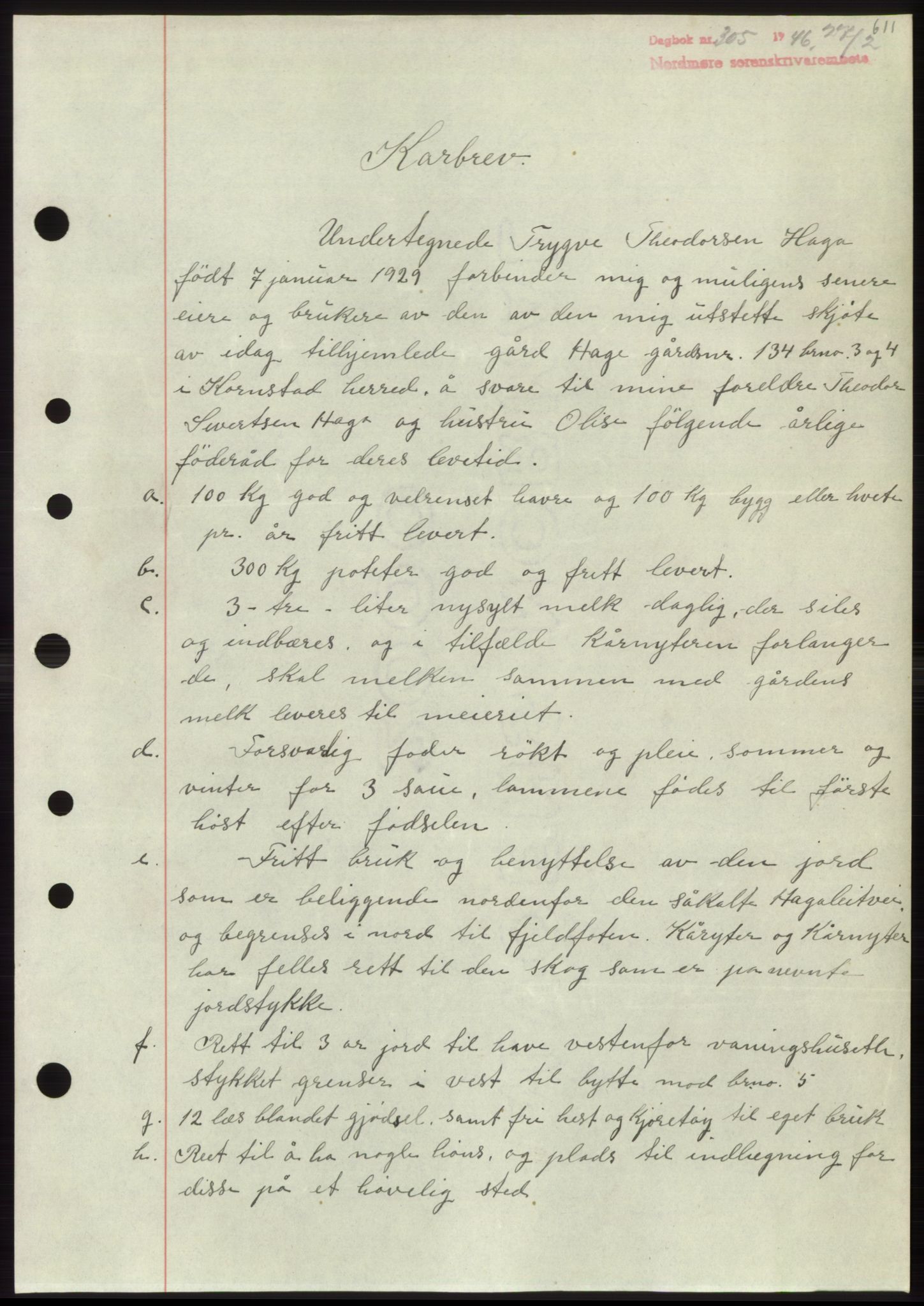 Nordmøre sorenskriveri, AV/SAT-A-4132/1/2/2Ca: Mortgage book no. B93b, 1946-1946, Diary no: : 305/1946