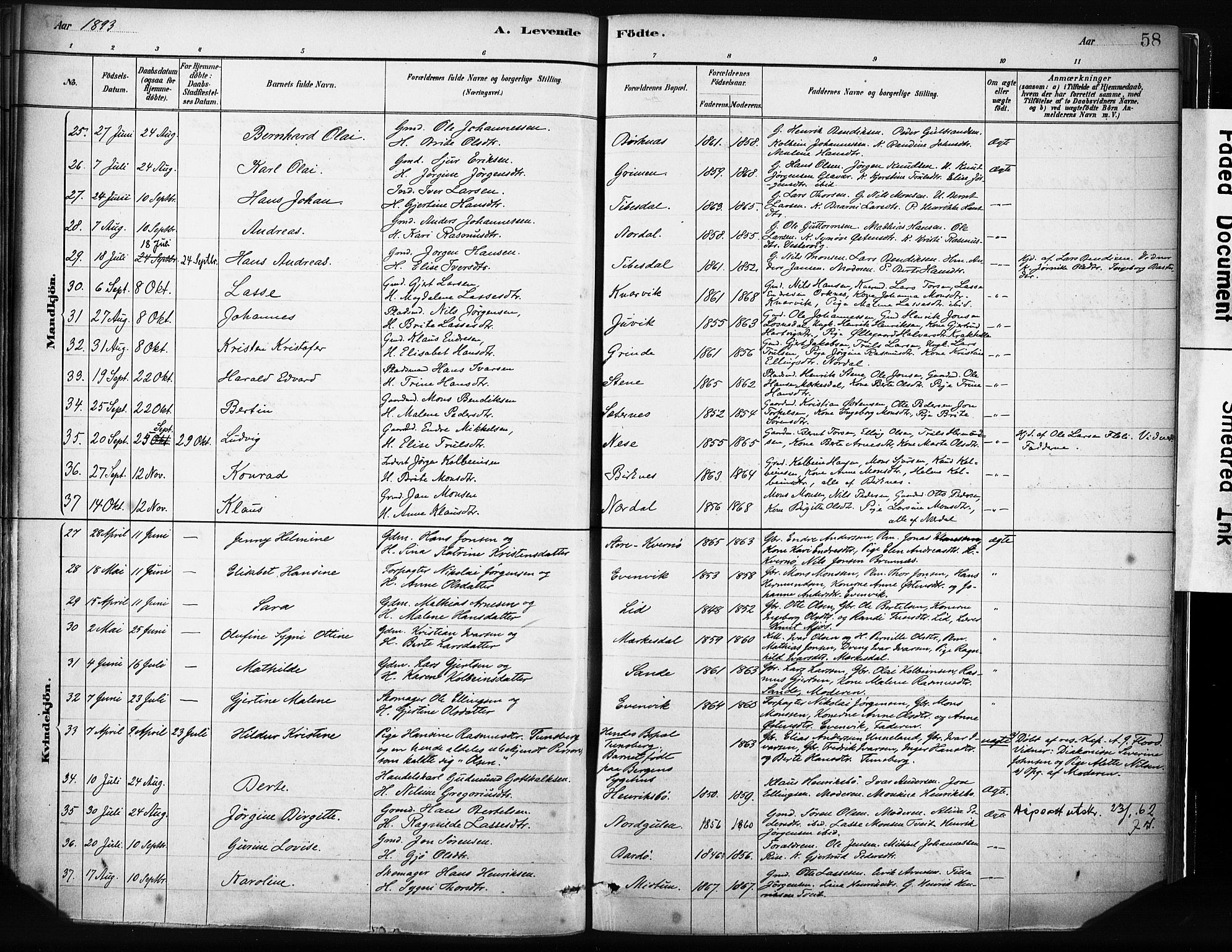 Gulen sokneprestembete, AV/SAB-A-80201/H/Haa/Haab/L0001: Parish register (official) no. B 1, 1881-1905, p. 58