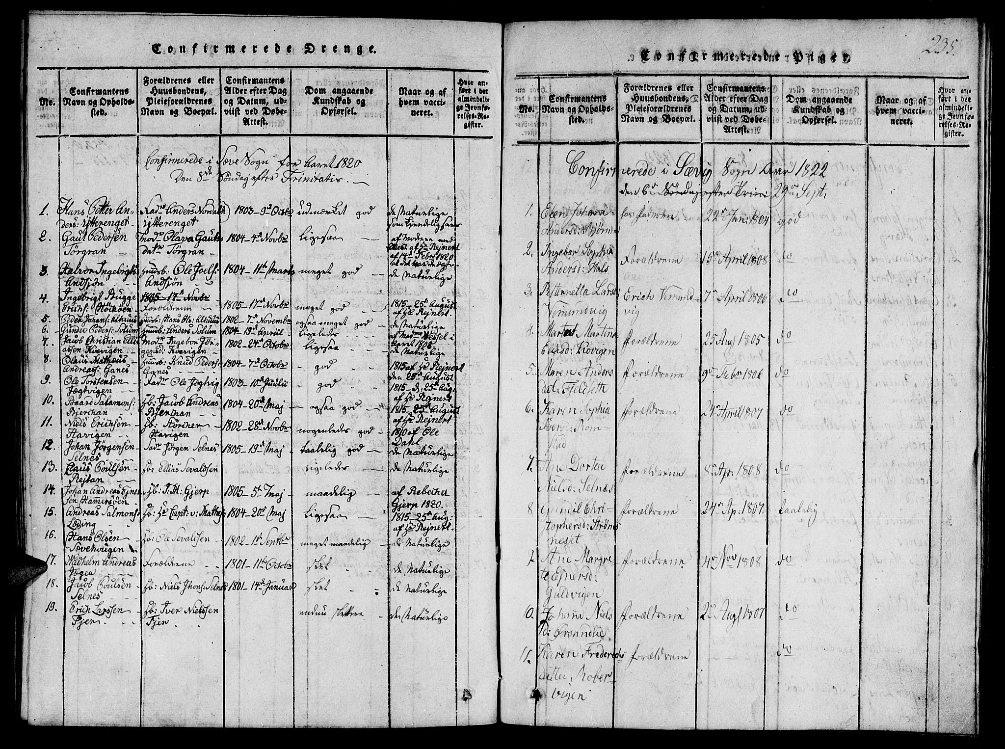 Ministerialprotokoller, klokkerbøker og fødselsregistre - Nord-Trøndelag, SAT/A-1458/770/L0588: Parish register (official) no. 770A02, 1819-1823, p. 235